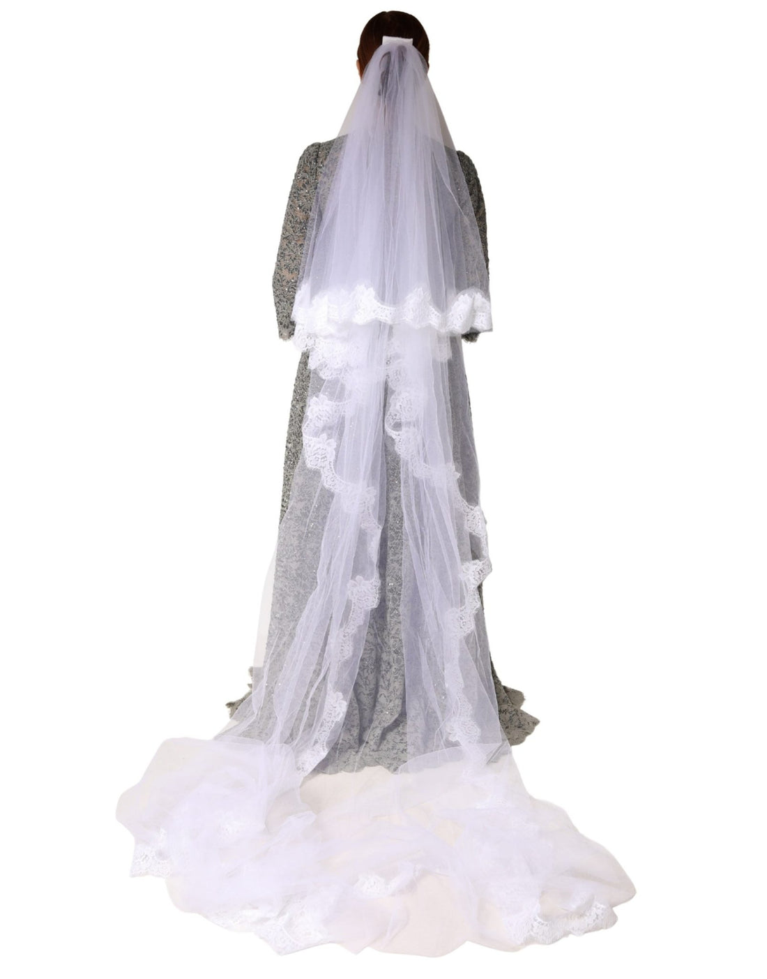 Dolce & Gabbana White Floral Lace Nylon Floor Length Long Wedding Veil - RIMODA