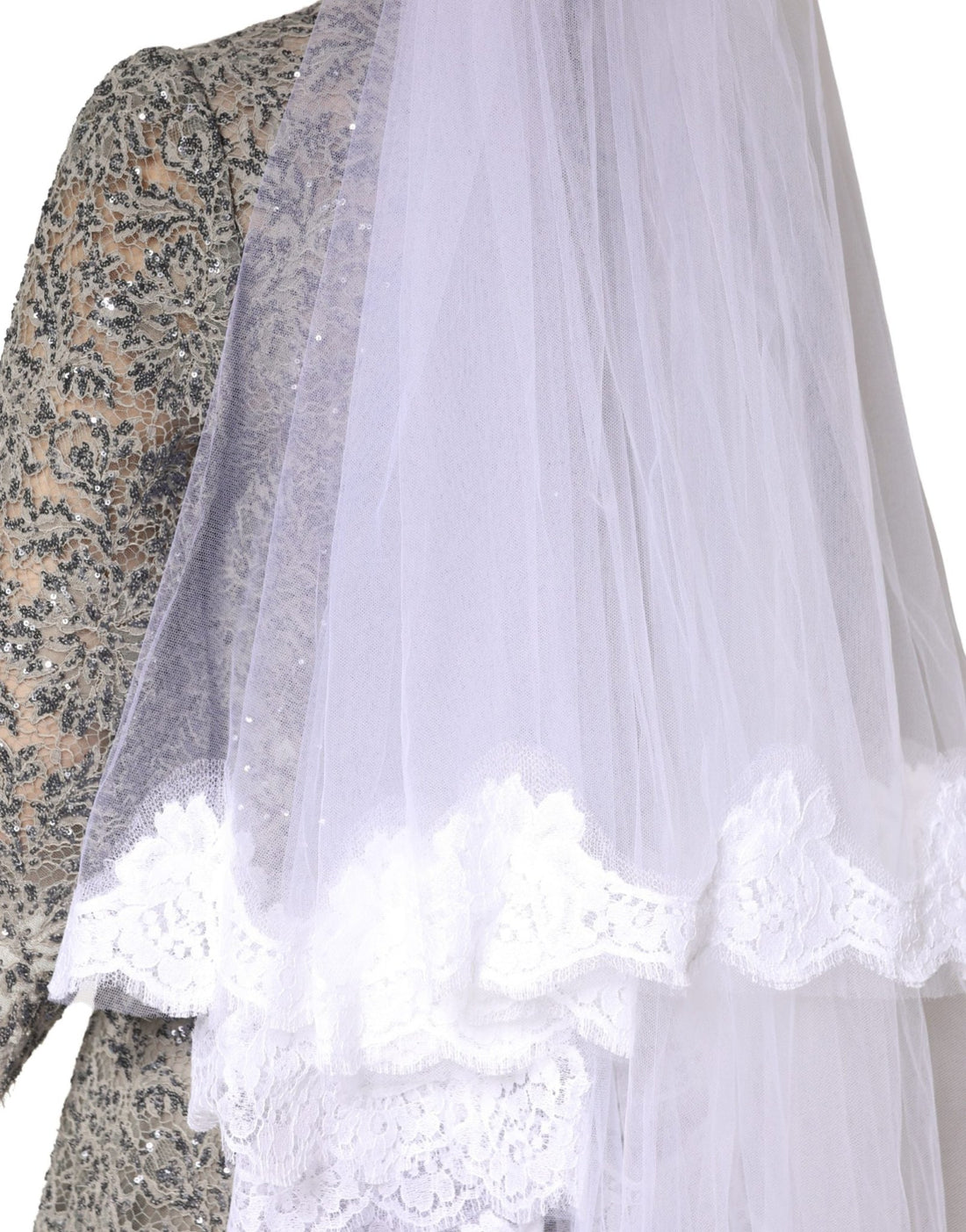 Dolce & Gabbana White Floral Lace Nylon Floor Length Long Wedding Veil - RIMODA