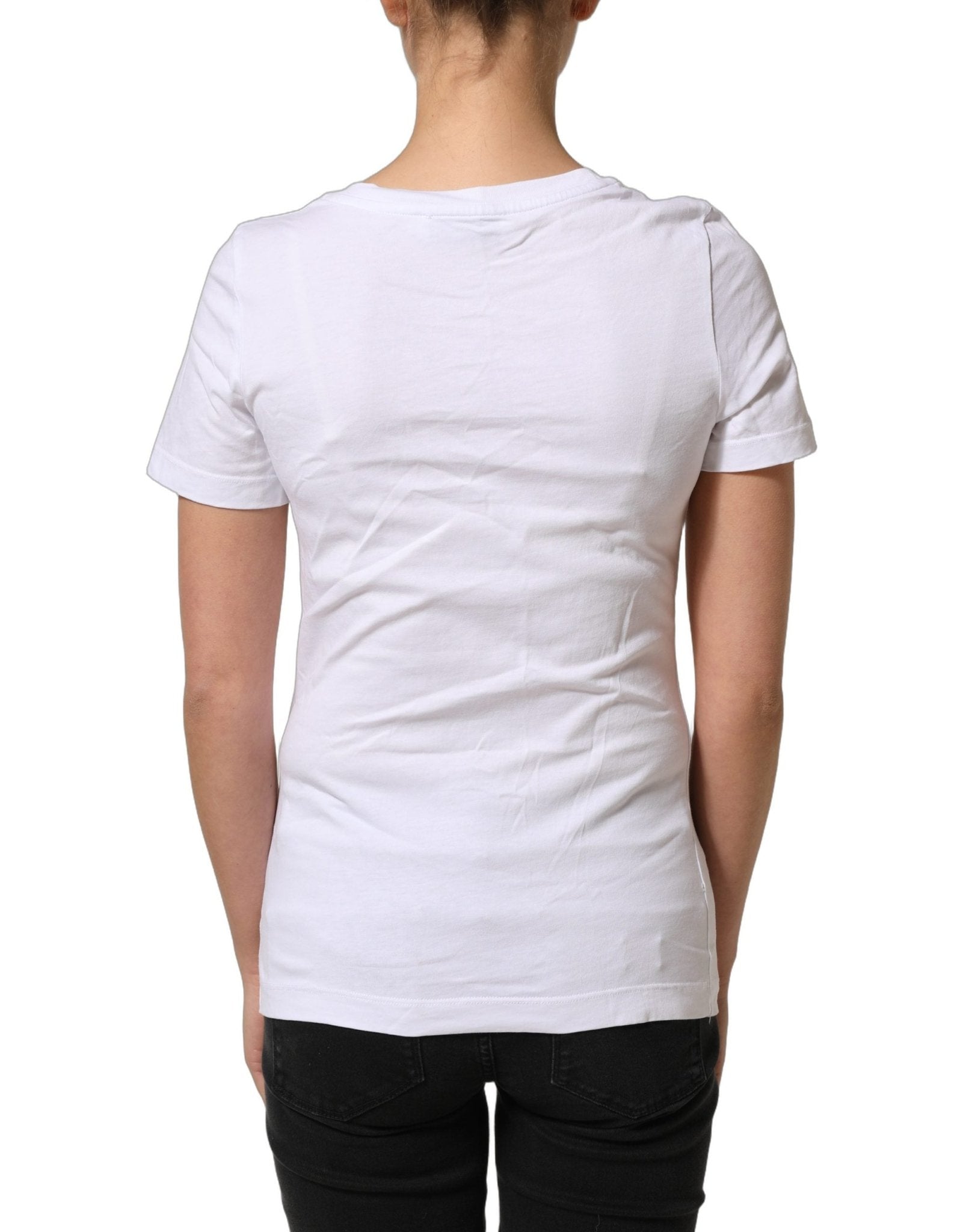 Dolce & Gabbana White Floral Logo Cotton Round Neck T-shirt - RIMODA