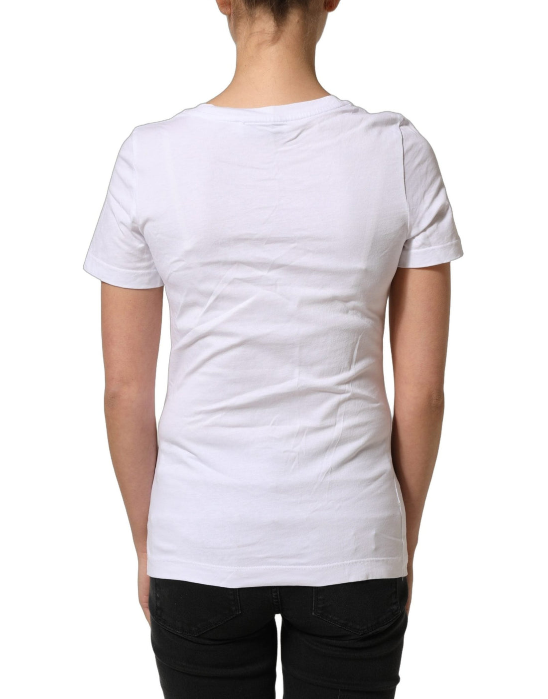 Dolce & Gabbana White Floral Logo Cotton Round Neck T-shirt - RIMODA