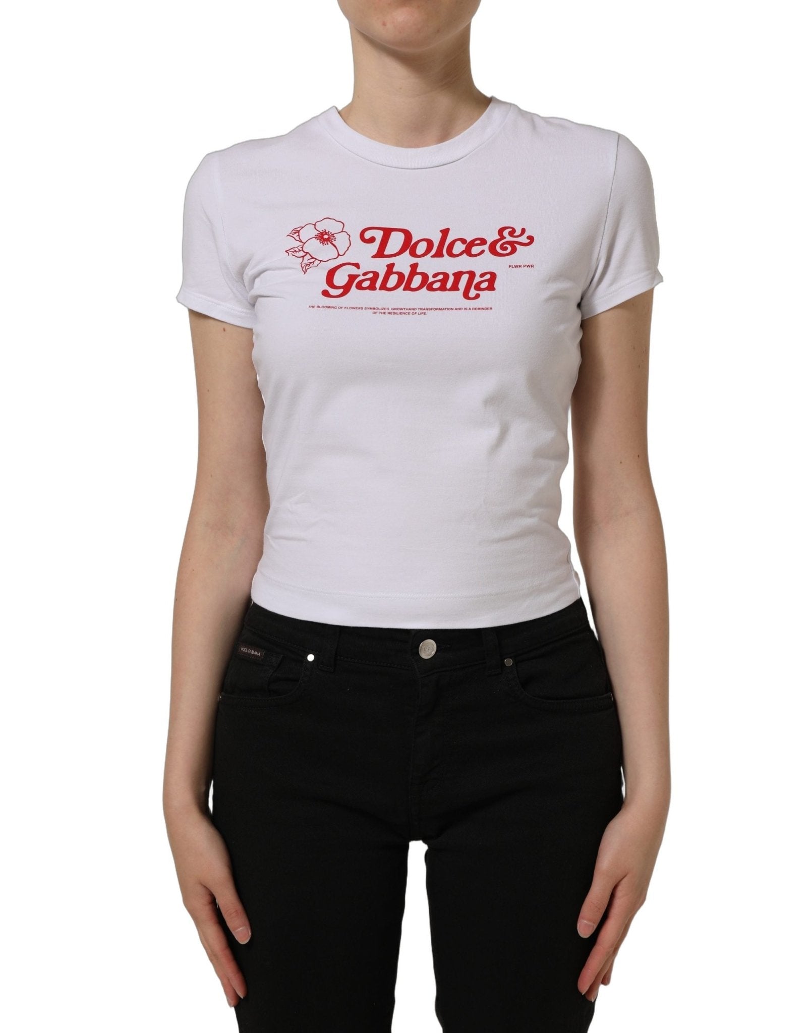 Dolce & Gabbana White Floral Logo Print Crew Neck T-shirt - RIMODA