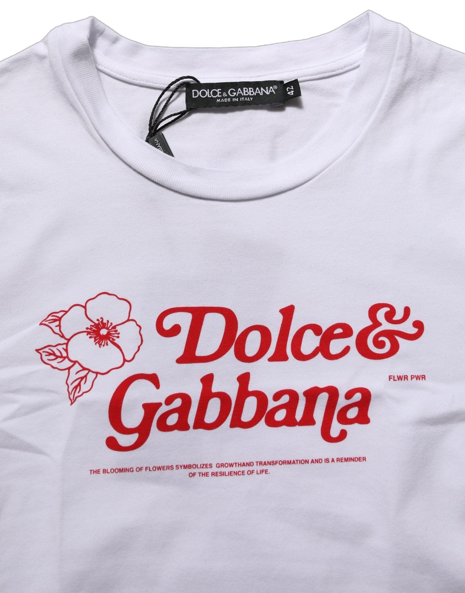 Dolce & Gabbana White Floral Logo Print Crew Neck T-shirt - RIMODA