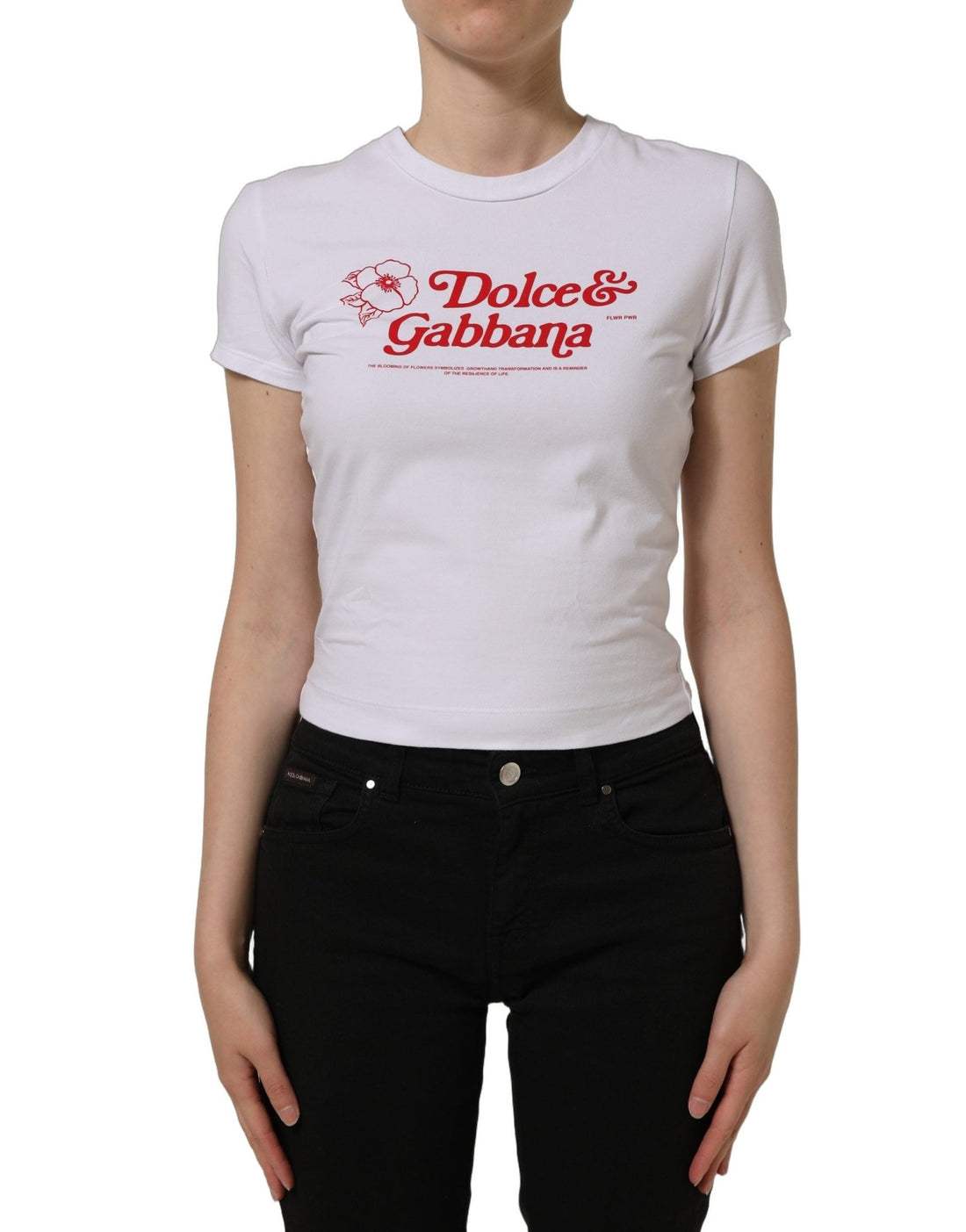 Dolce & Gabbana White Floral Logo Print Crew Neck T-shirt - RIMODA