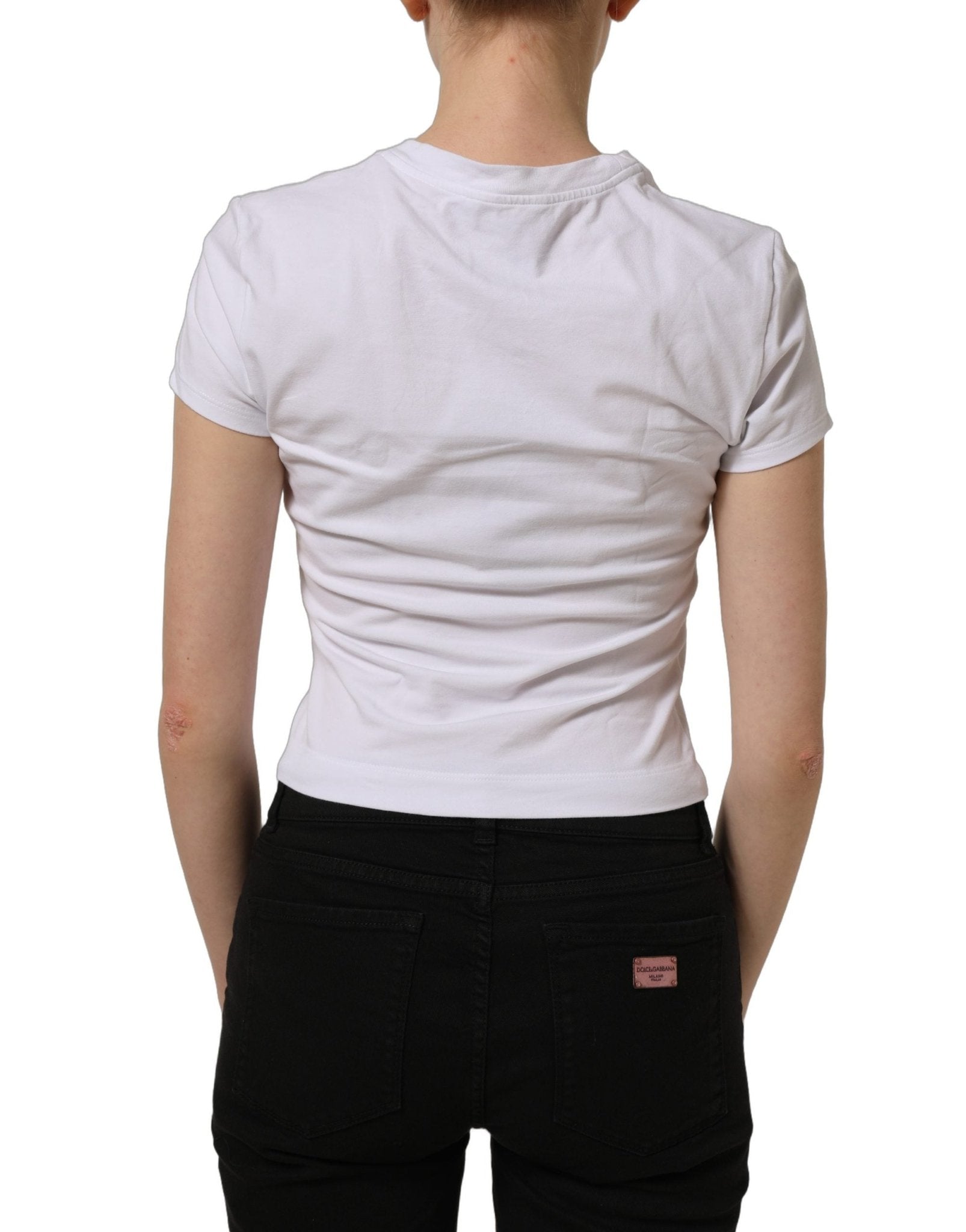 Dolce & Gabbana White Floral Logo Print Crew Neck T-shirt - RIMODA