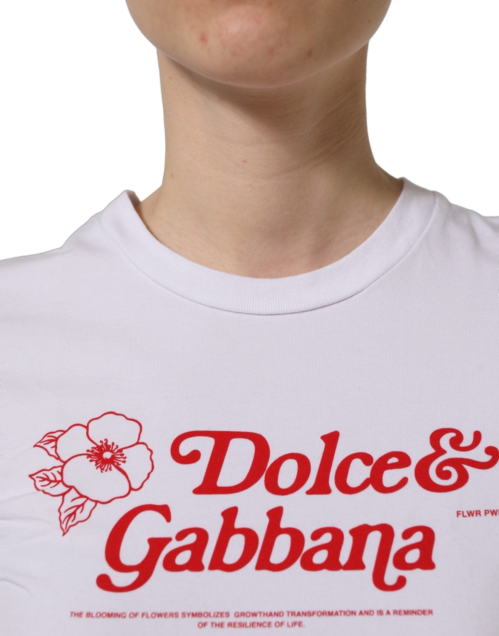 Dolce & Gabbana White Floral Logo Print Crew Neck T-shirt - RIMODA