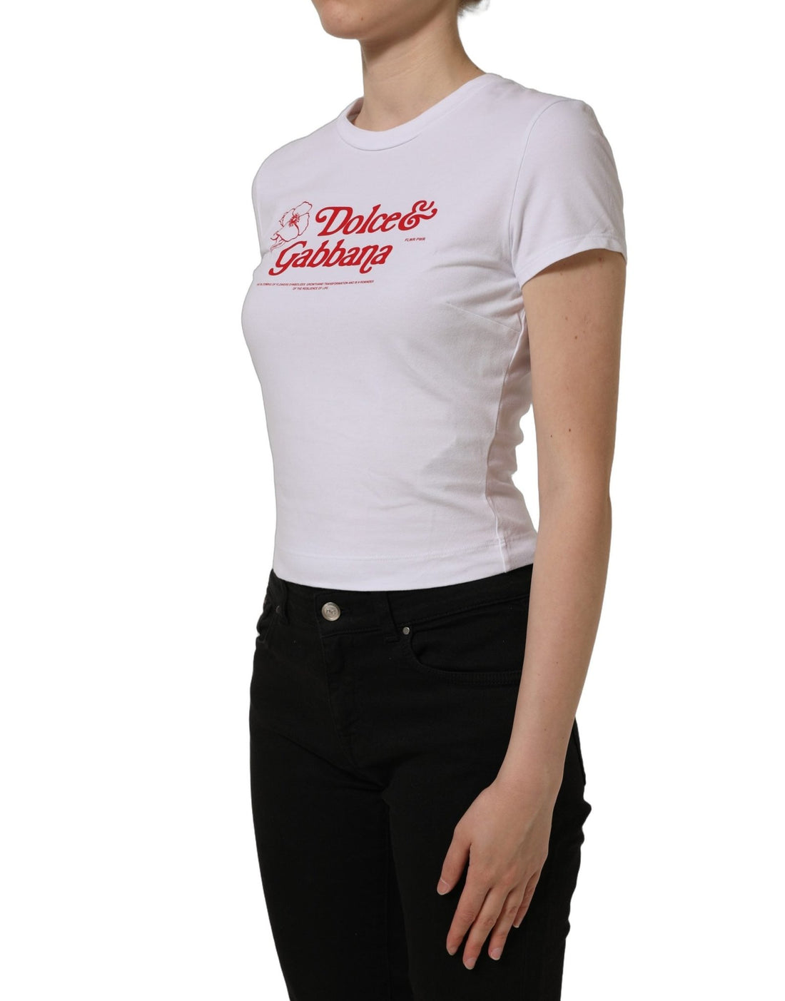 Dolce & Gabbana White Floral Logo Print Crew Neck T-shirt - RIMODA