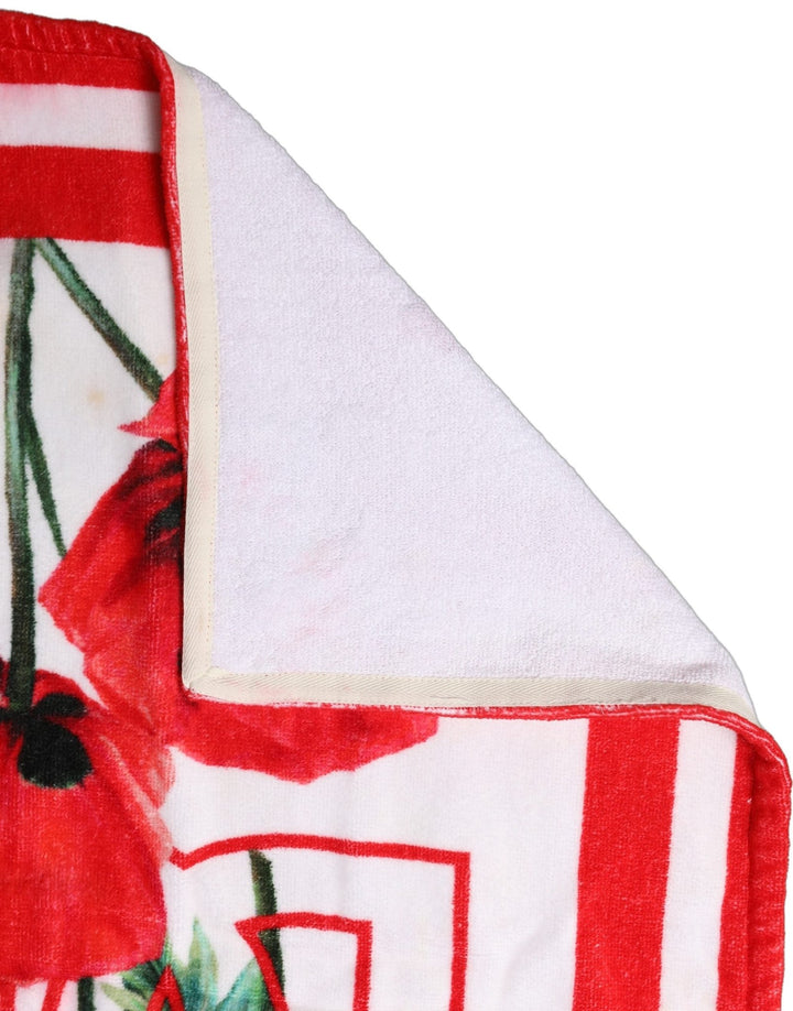 Dolce & Gabbana White Floral Poppy Print DG Logo Beach Towel - RIMODA