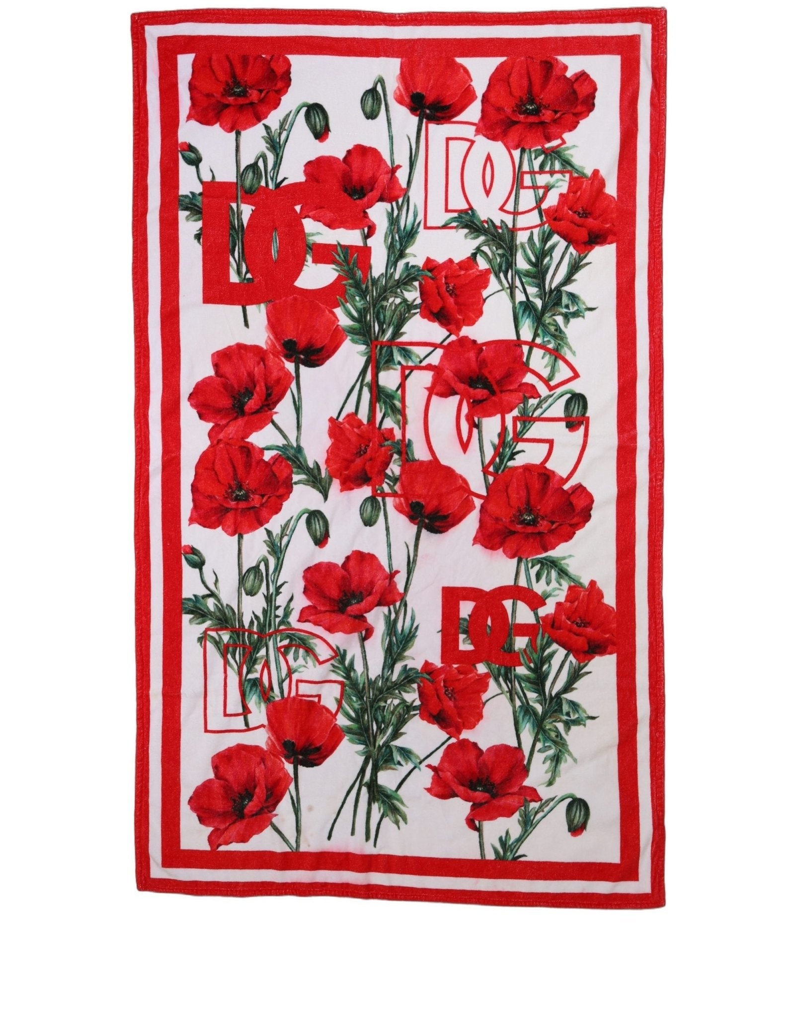Dolce & Gabbana White Floral Poppy Print DG Logo Beach Towel - RIMODA