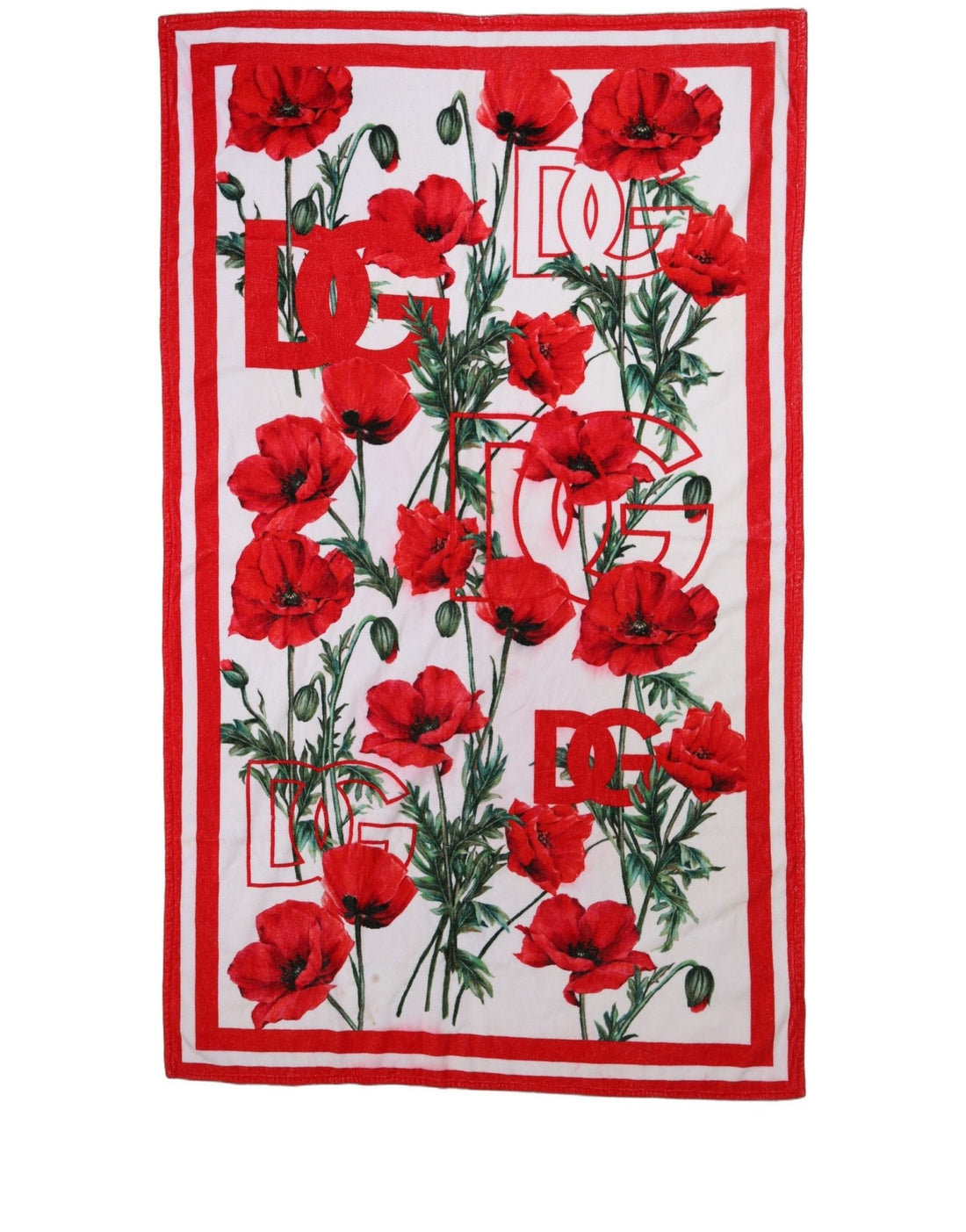 Dolce & Gabbana White Floral Poppy Print DG Logo Beach Towel - RIMODA