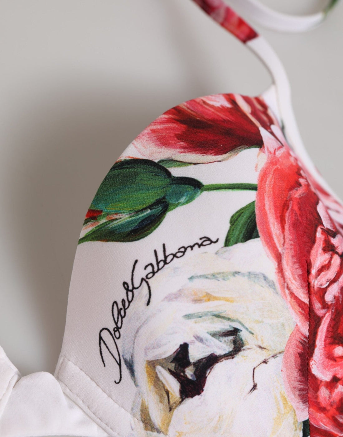 Dolce & Gabbana White Floral Print Halter Bikini Top Swimwear - RIMODA