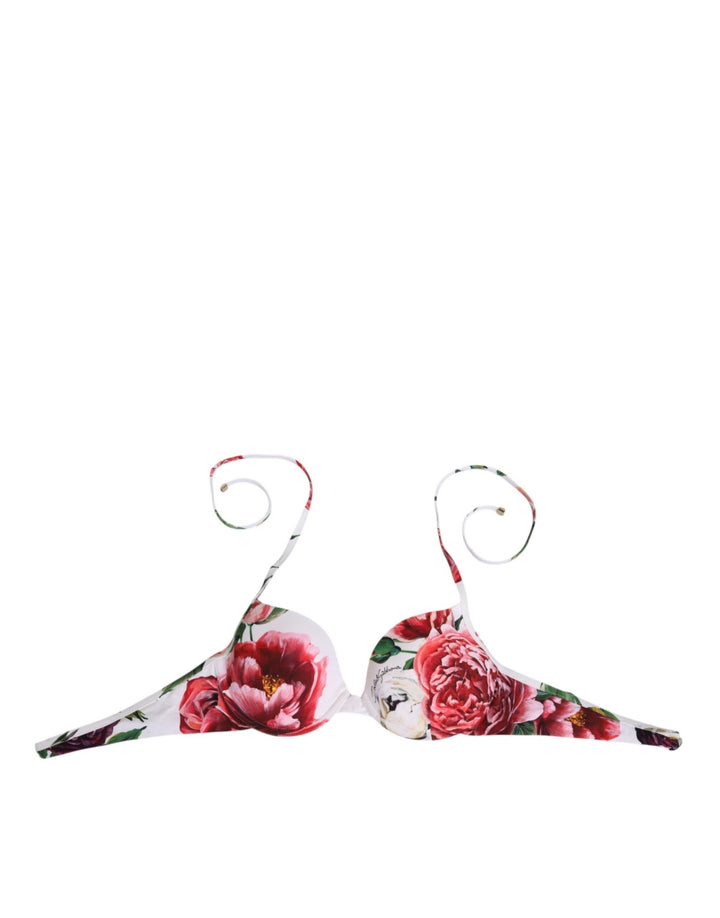 Dolce & Gabbana White Floral Print Halter Bikini Top Swimwear - RIMODA