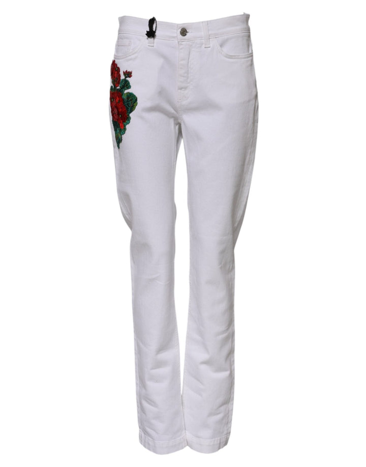 Dolce & Gabbana White Floral Sequined Embroid GIRLY Denim Jeans - RIMODA