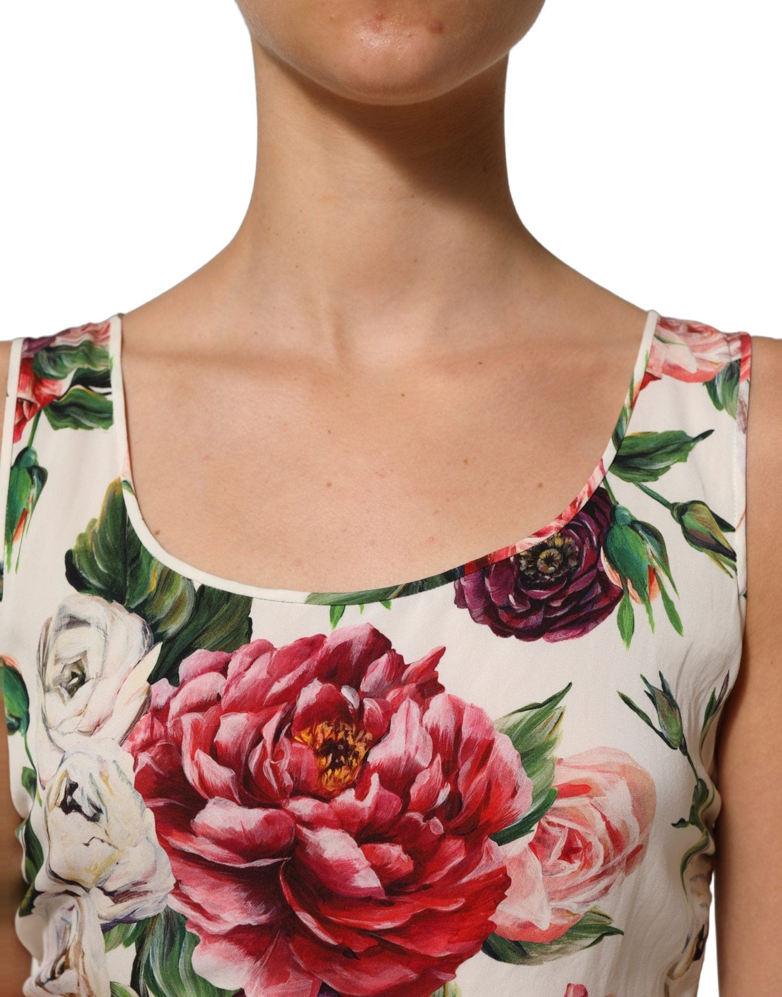 Dolce & Gabbana White Floral Sheath Sleeveless Mini Dress - RIMODA