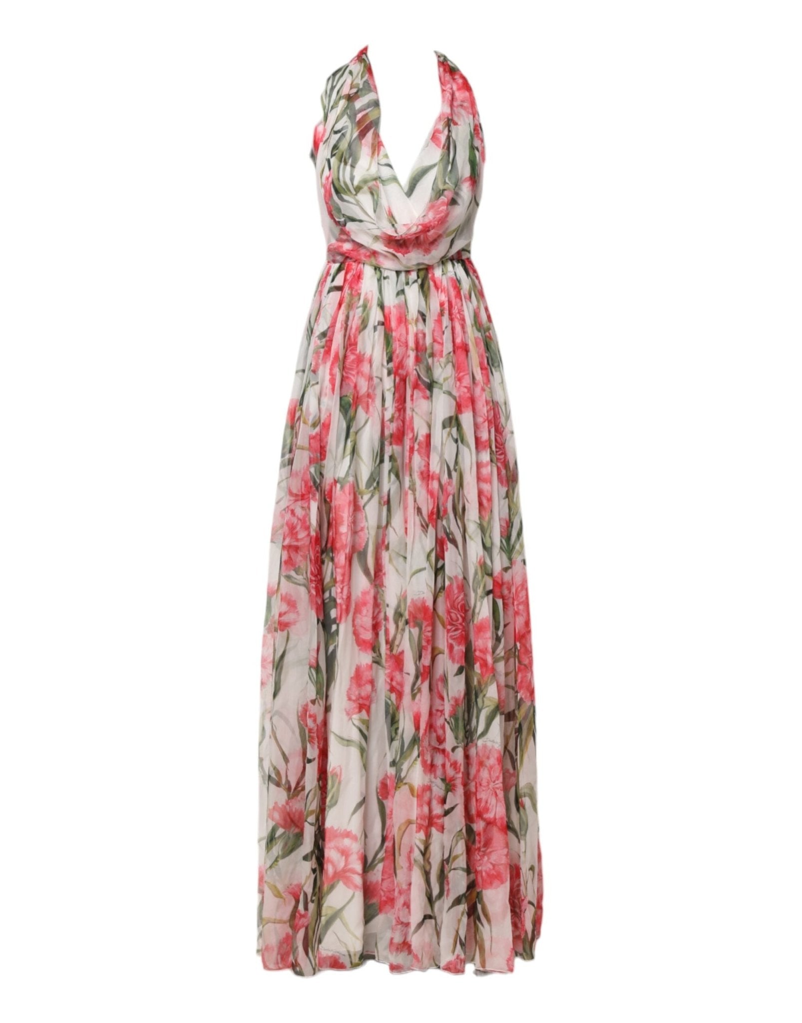 Dolce & Gabbana White Floral Silk Halter A-line Maxi Dress - RIMODA