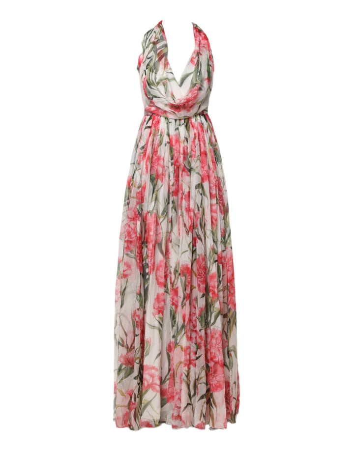Dolce & Gabbana White Floral Silk Halter A-line Maxi Dress - RIMODA