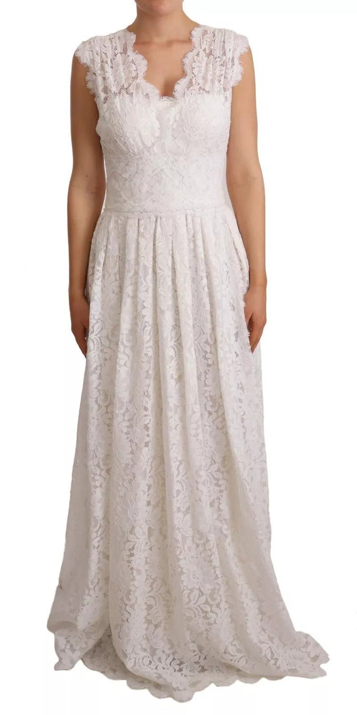 Dolce & Gabbana White Flower Lace Corsage Long Maxi Dress - RIMODA