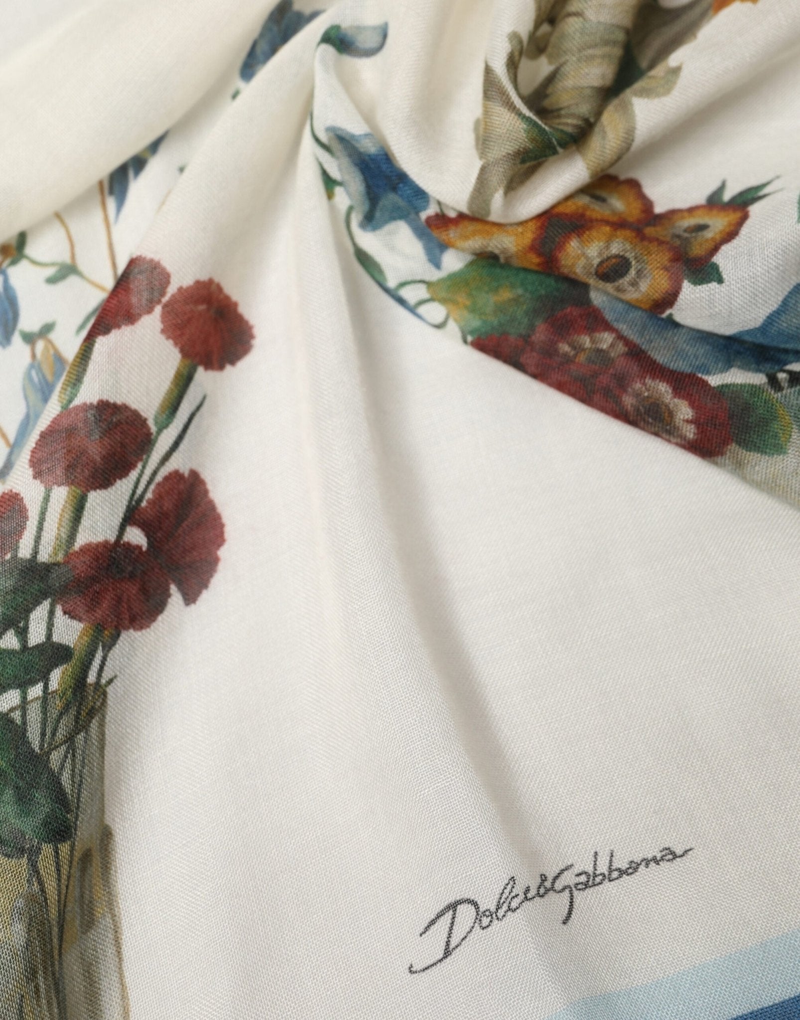 Dolce & Gabbana White Flower Vase Cashmere Stole Wrap 132cm x 128cm Scarf - RIMODA