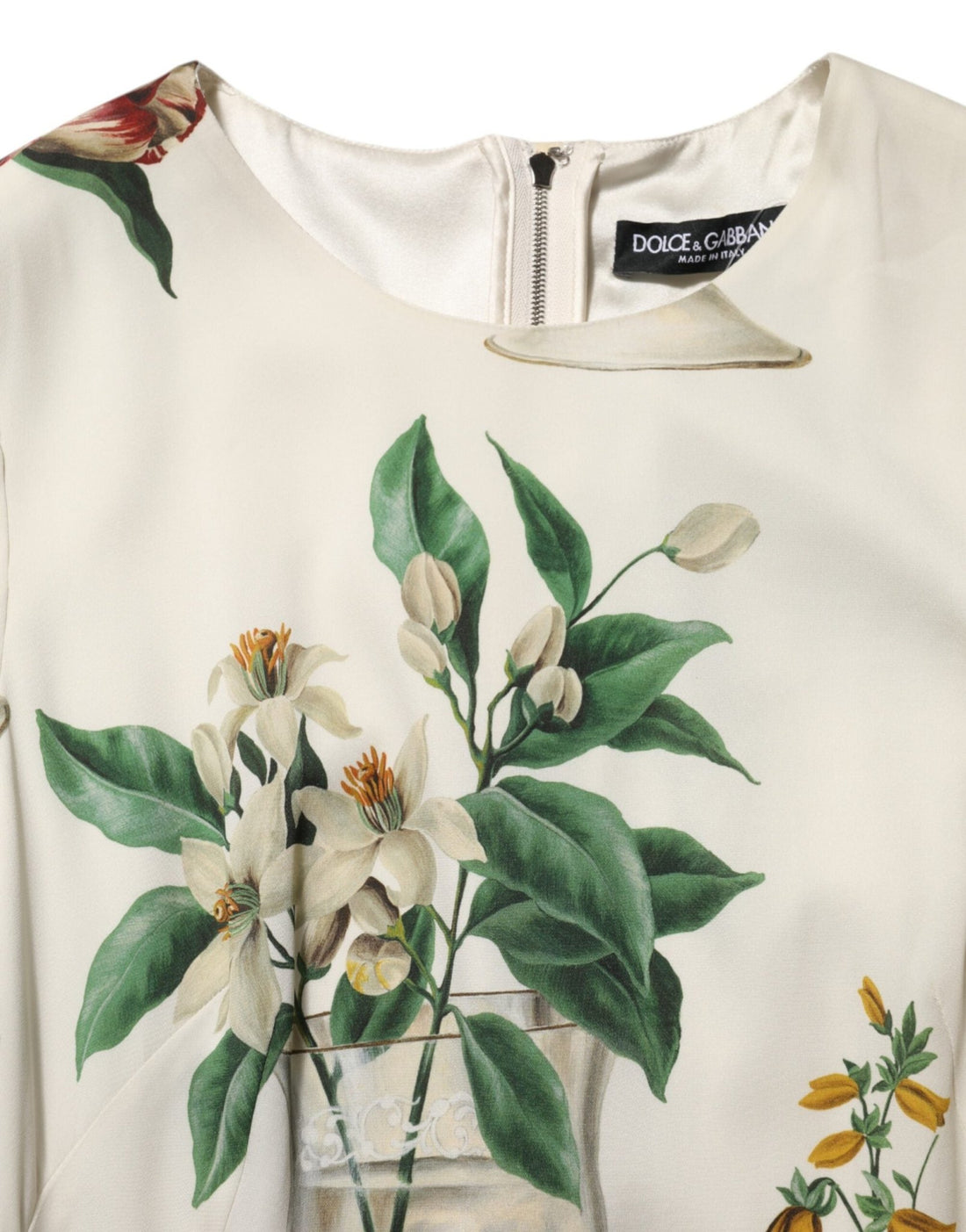 Dolce & Gabbana White Flower Vase Silk Sheath Midi Dress - RIMODA