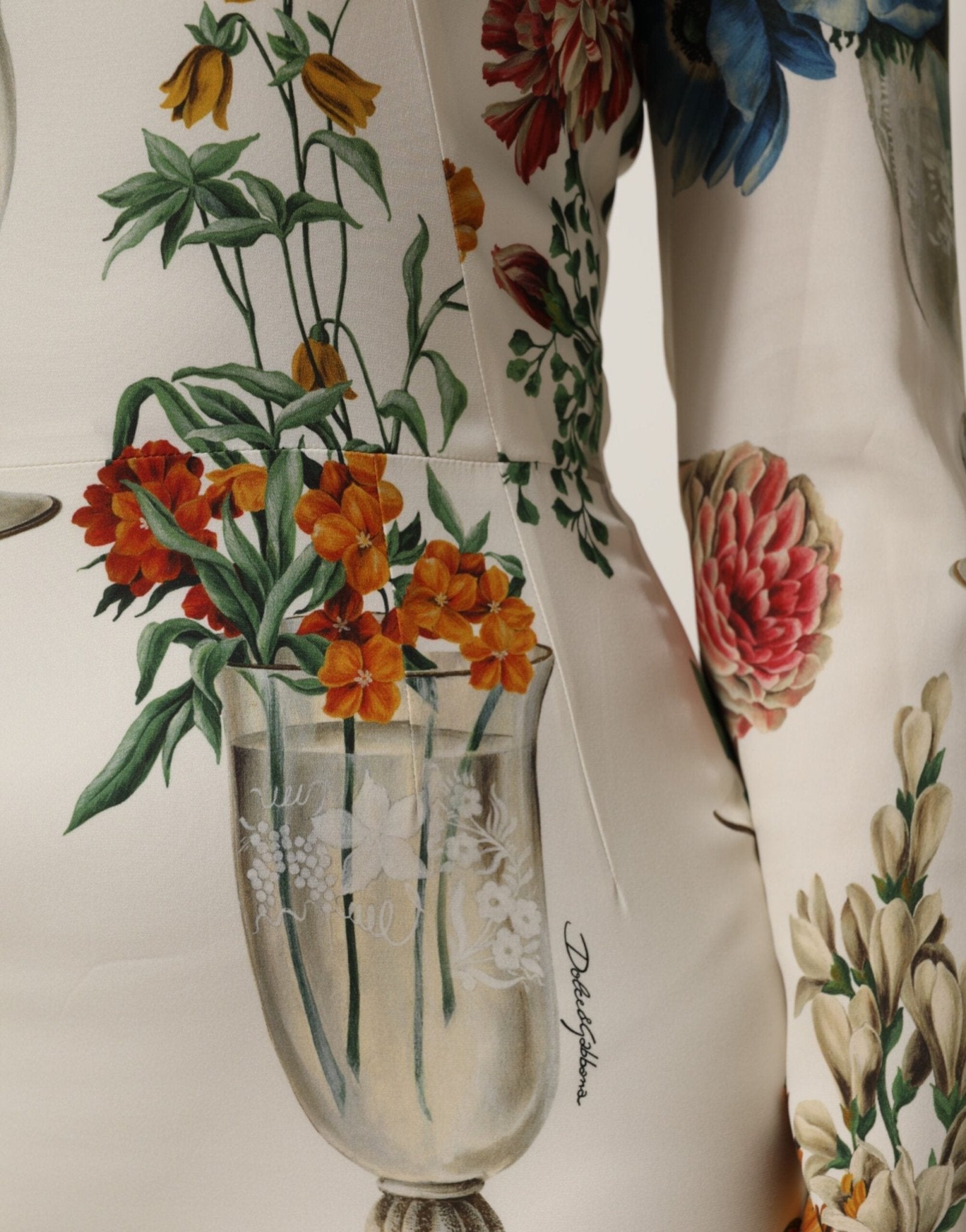 Dolce & Gabbana White Flower Vase Silk Sheath Midi Dress - RIMODA