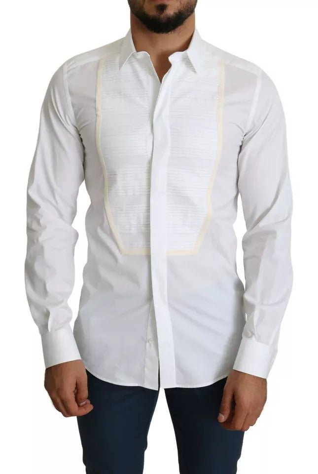 Dolce & Gabbana White Formal Tuxedo Dress GOLD Shirt - RIMODA