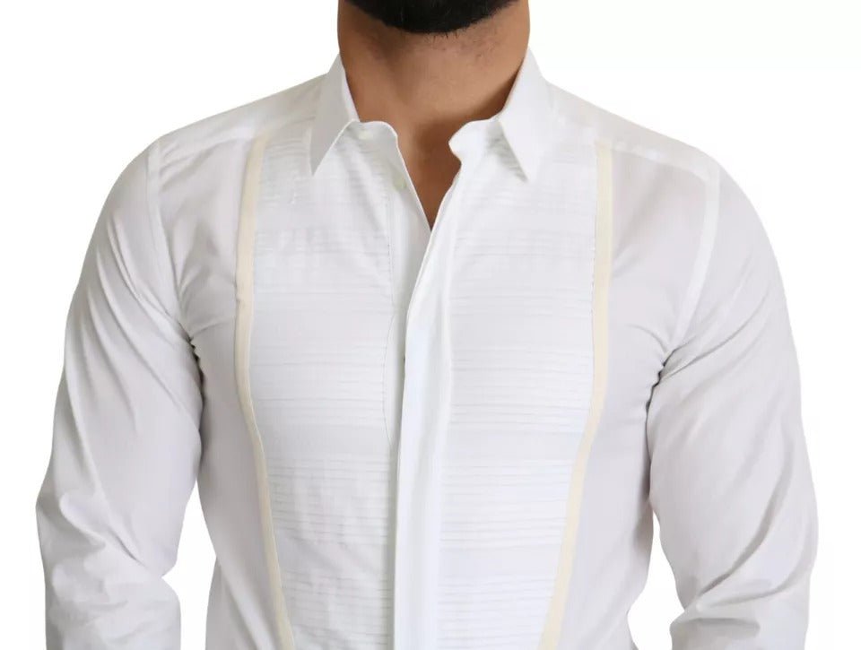 Dolce & Gabbana White Formal Tuxedo Dress GOLD Shirt - RIMODA