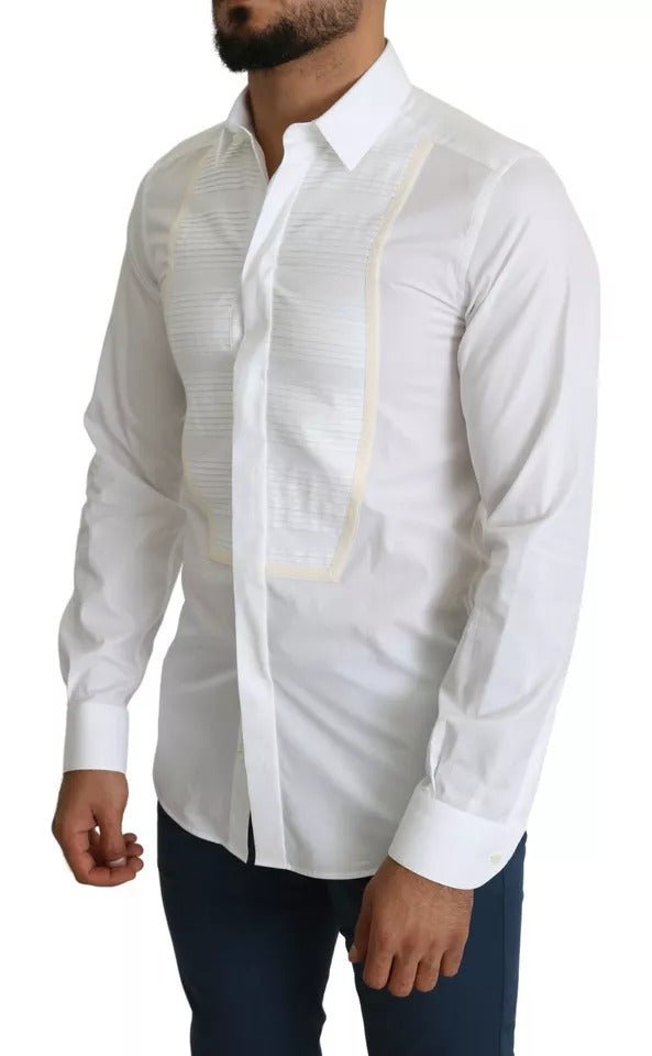 Dolce & Gabbana White Formal Tuxedo Dress GOLD Shirt - RIMODA