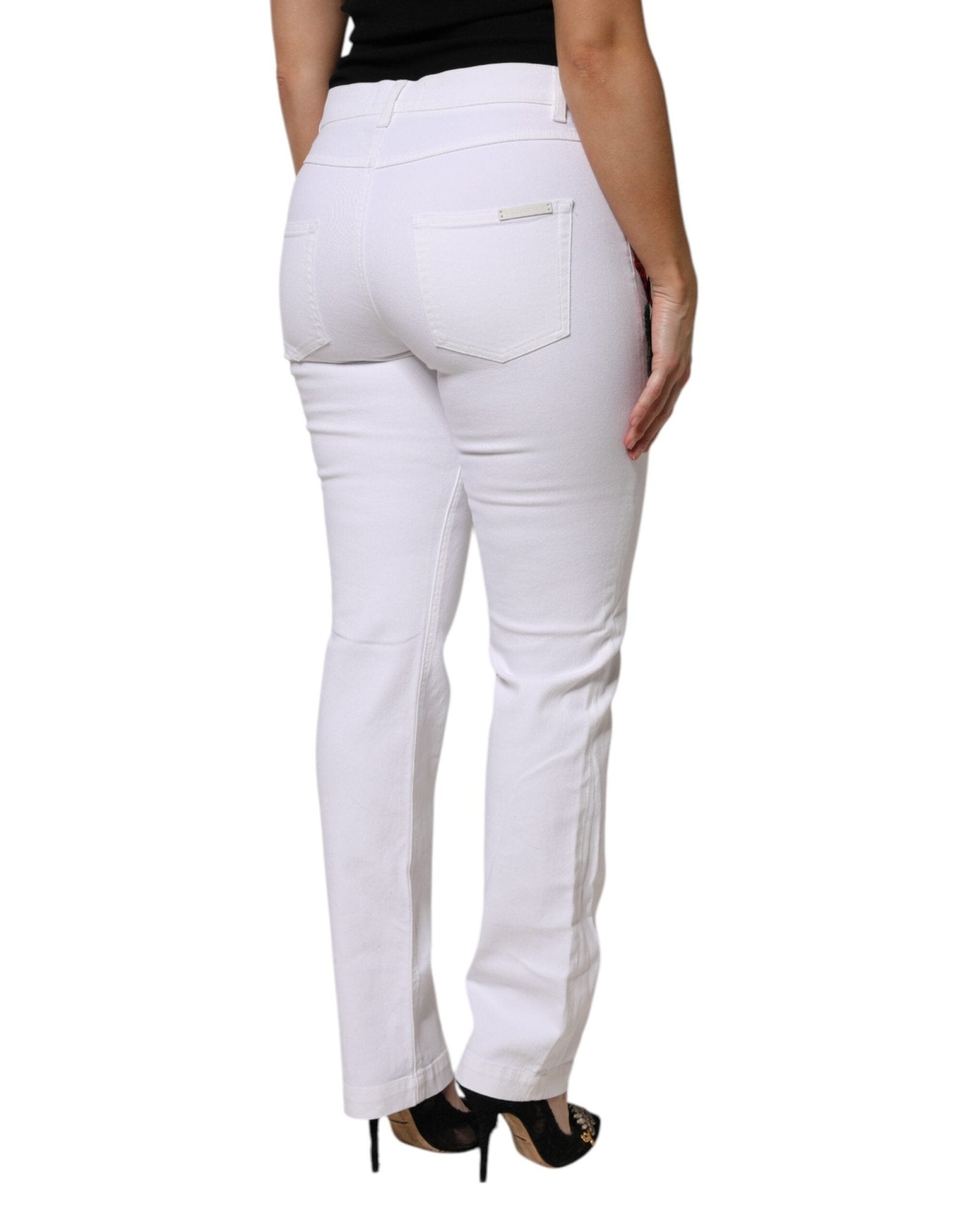 Dolce & Gabbana White GIRLY Floral Embroidery Denim Jeans - RIMODA