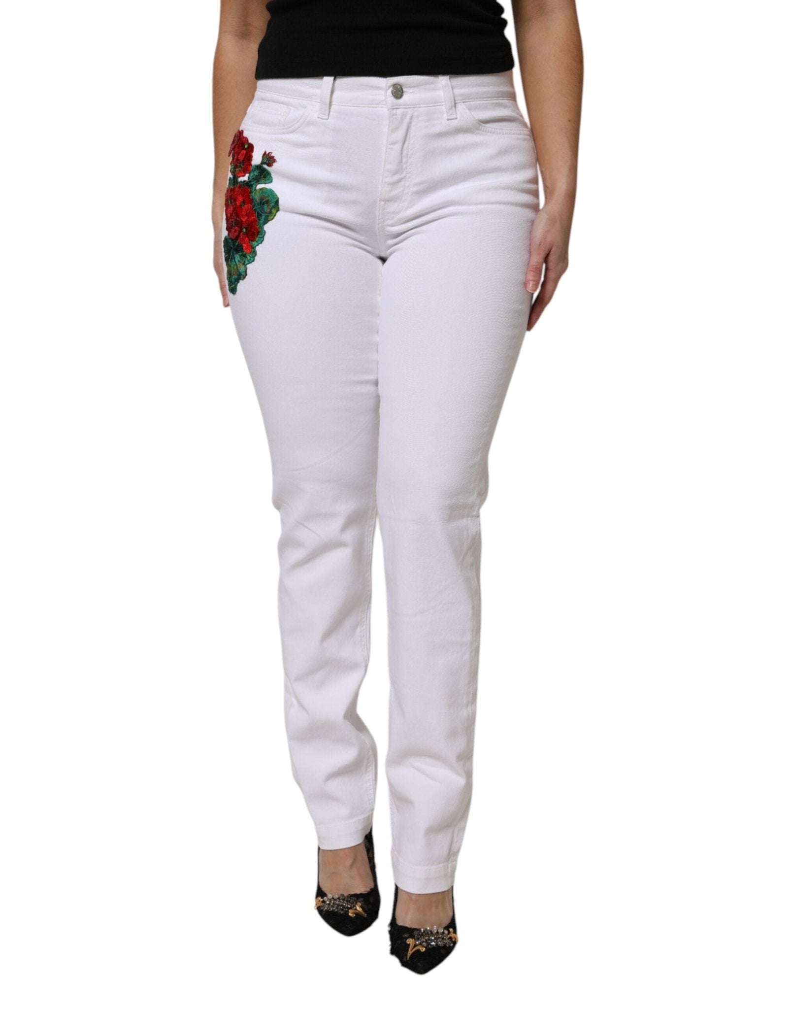 Dolce & Gabbana White GIRLY Floral Embroidery Denim Jeans - RIMODA