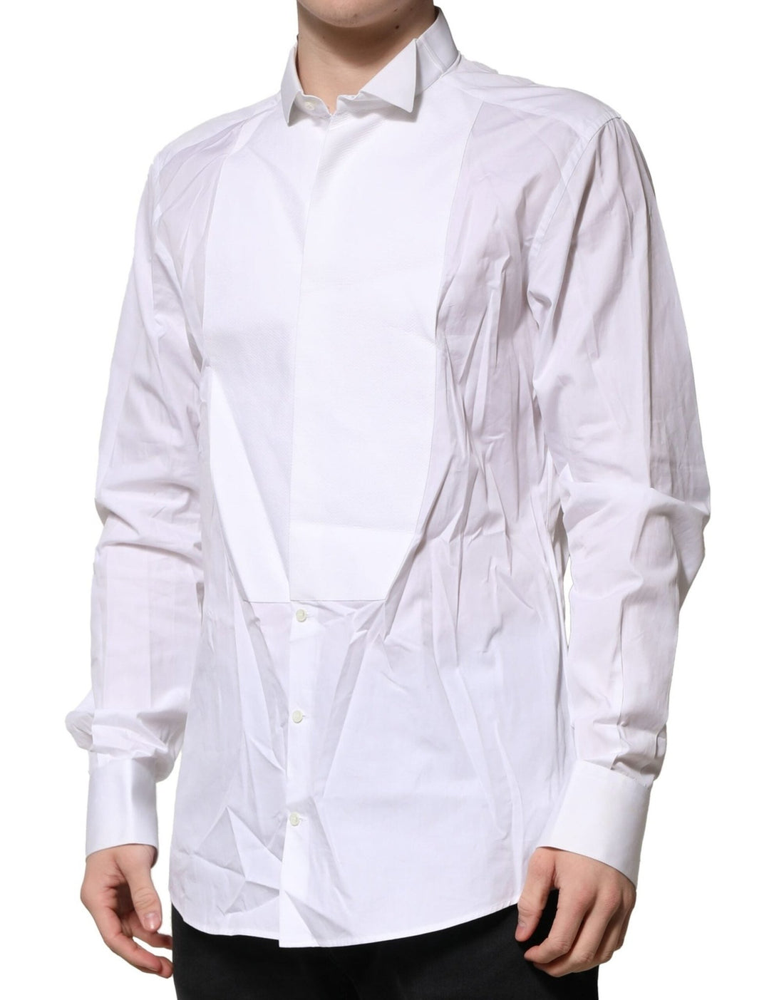 Dolce & Gabbana White GOLD Bib Poplin Dress Men Formal Shirt - RIMODA