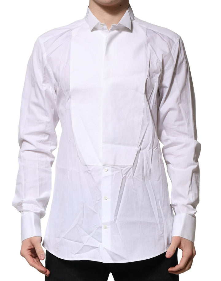 Dolce & Gabbana White GOLD Bib Poplin Dress Men Formal Shirt - RIMODA