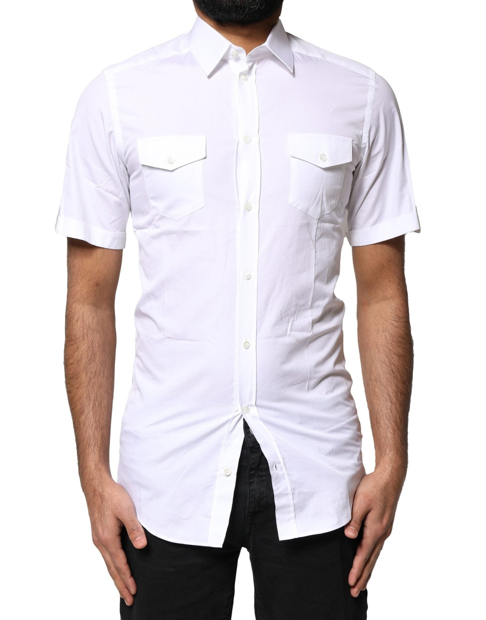 Dolce & Gabbana White GOLD Button Down Casual Men Polo Shirt - RIMODA