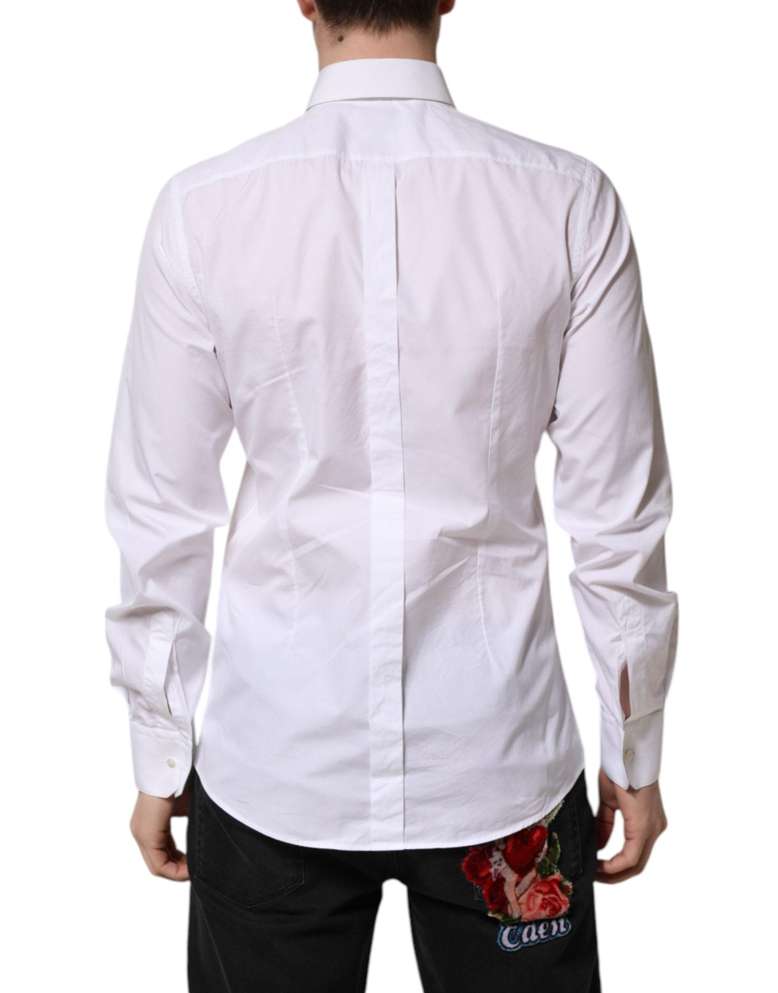 Dolce & Gabbana White GOLD Cotton Bib Dress Formal Shirt - RIMODA