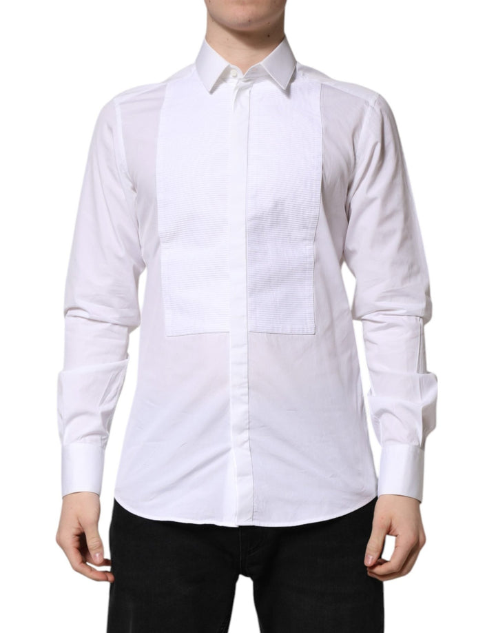 Dolce & Gabbana White GOLD Cotton Bib Dress Formal Shirt - RIMODA