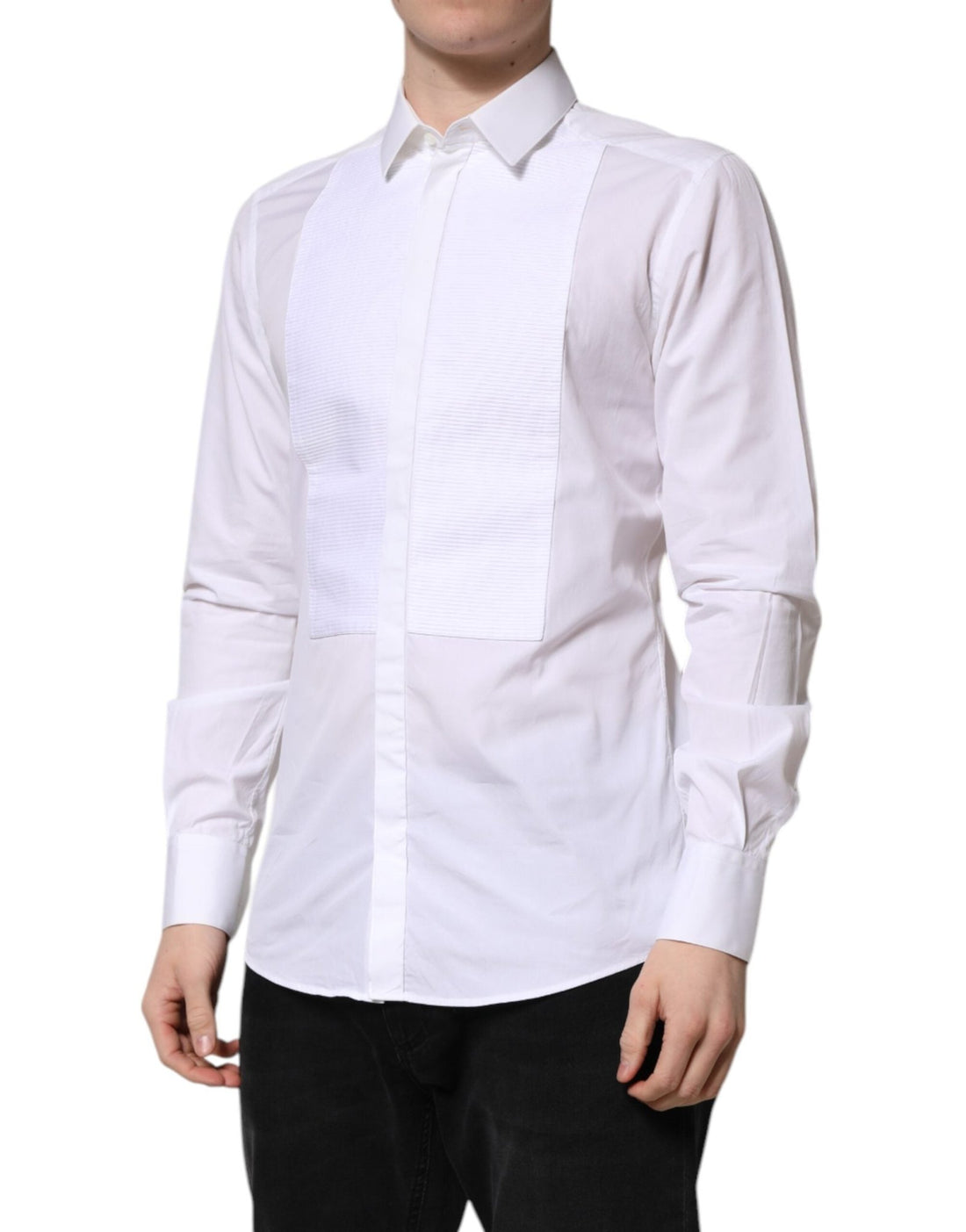 Dolce & Gabbana White GOLD Cotton Bib Dress Formal Shirt - RIMODA