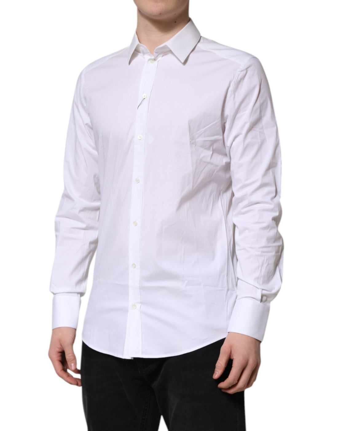 Dolce & Gabbana White GOLD Cotton Collared Dress Shirt Top - RIMODA