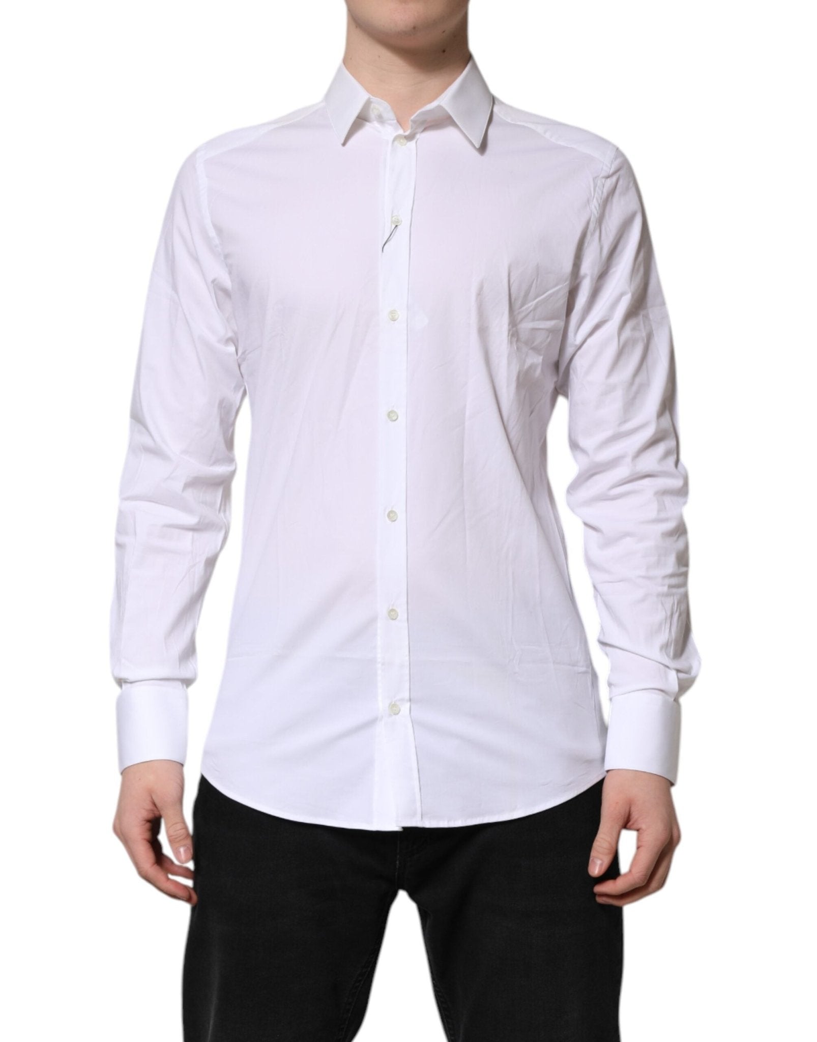 Dolce & Gabbana White GOLD Cotton Collared Dress Shirt Top - RIMODA