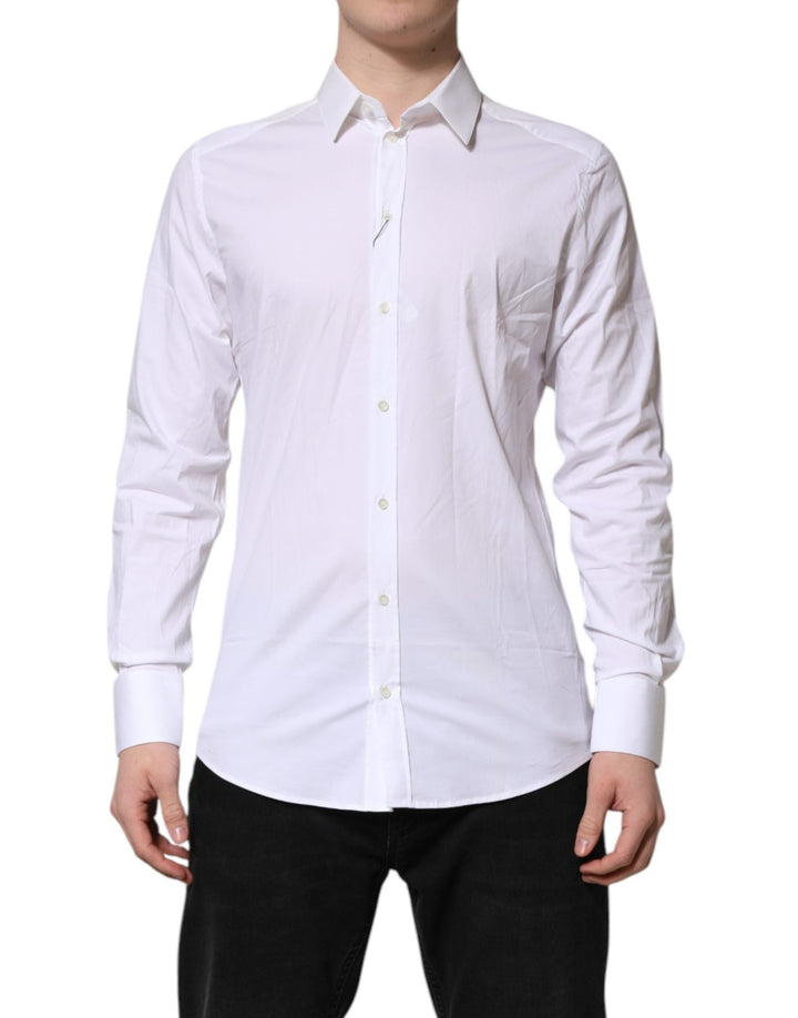 Dolce & Gabbana White GOLD Cotton Collared Dress Shirt Top - RIMODA