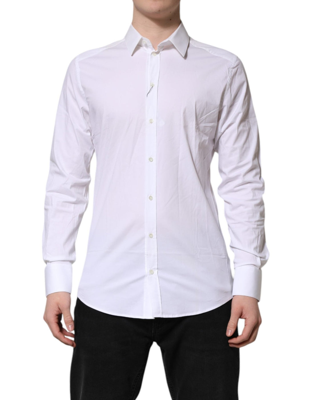 Dolce & Gabbana White GOLD Cotton Collared Dress Shirt Top - RIMODA