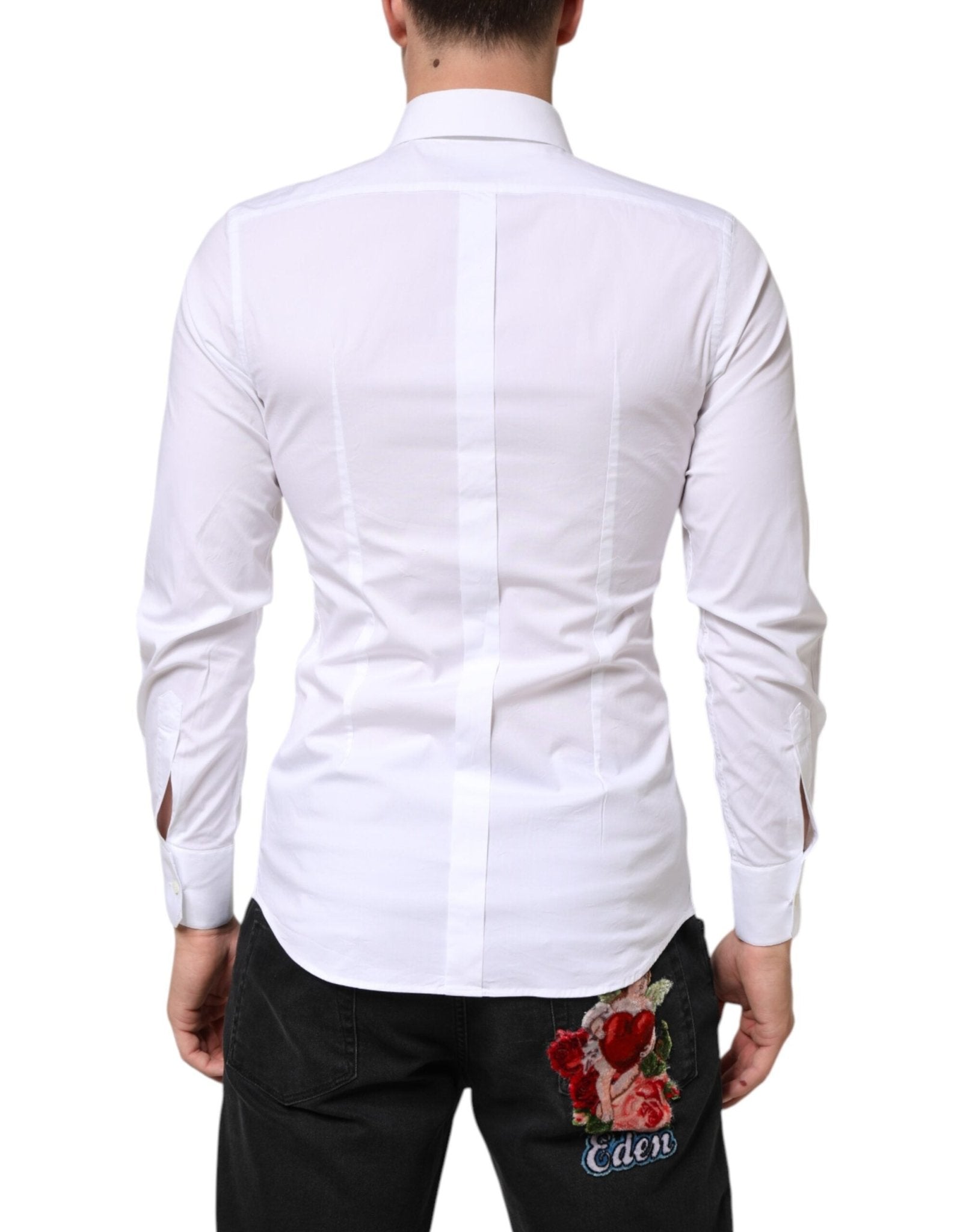 Dolce & Gabbana White GOLD Cotton Long Sleeves Dress Men Shirt - RIMODA