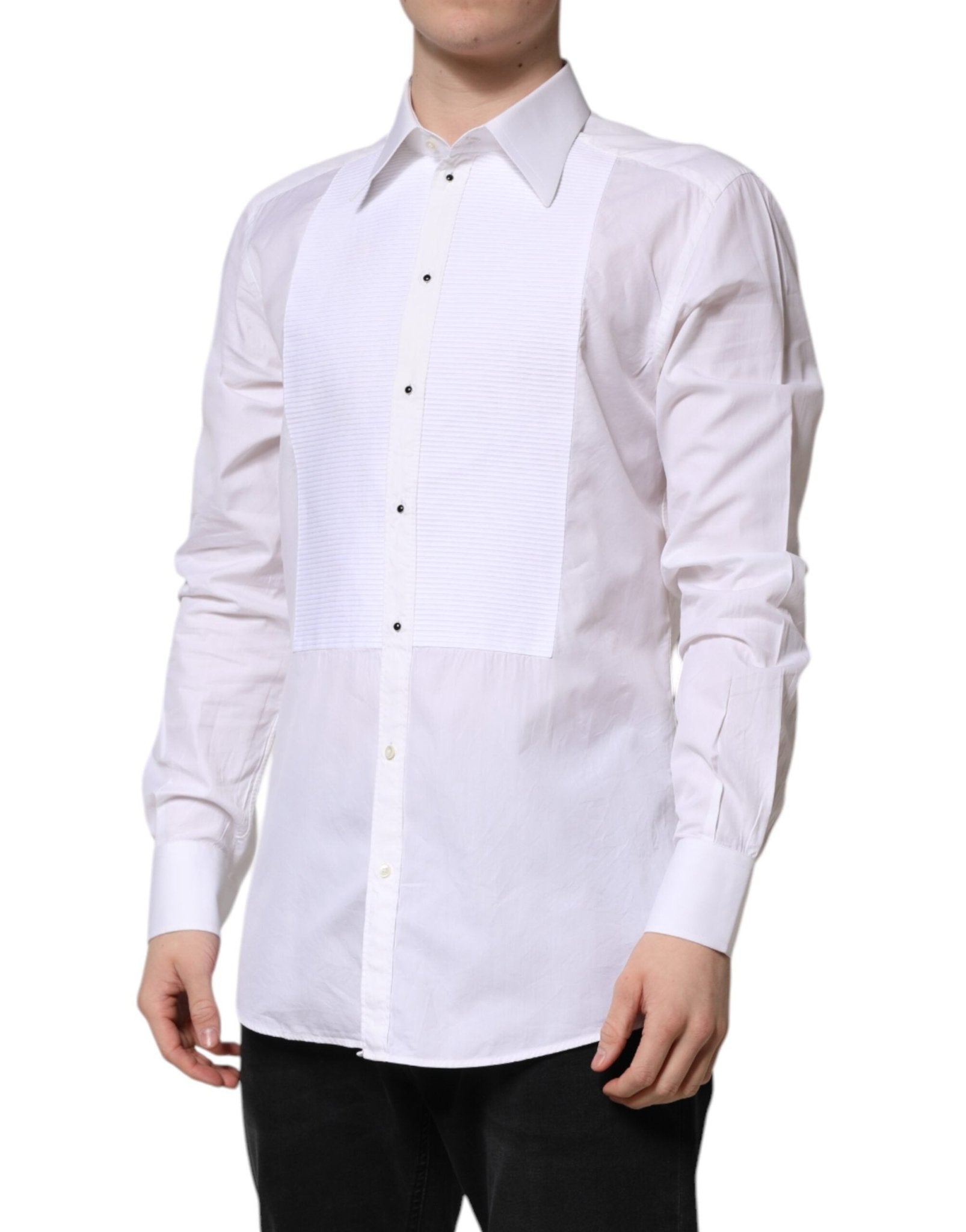 Dolce & Gabbana White GOLD Cotton Long Sleeves Formal Shirt - RIMODA
