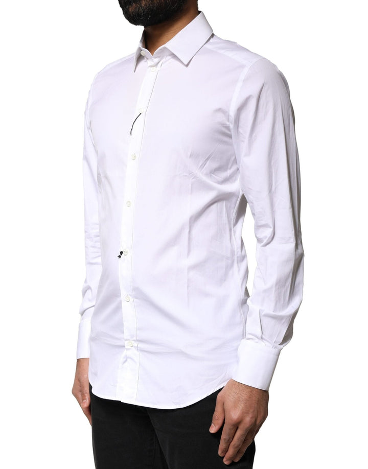 Dolce & Gabbana White GOLD Cotton Long Sleeves Men Dress Shirt - RIMODA