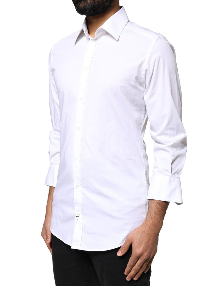 Dolce & Gabbana White GOLD Cotton Long Sleeves Men Dress Shirt - RIMODA