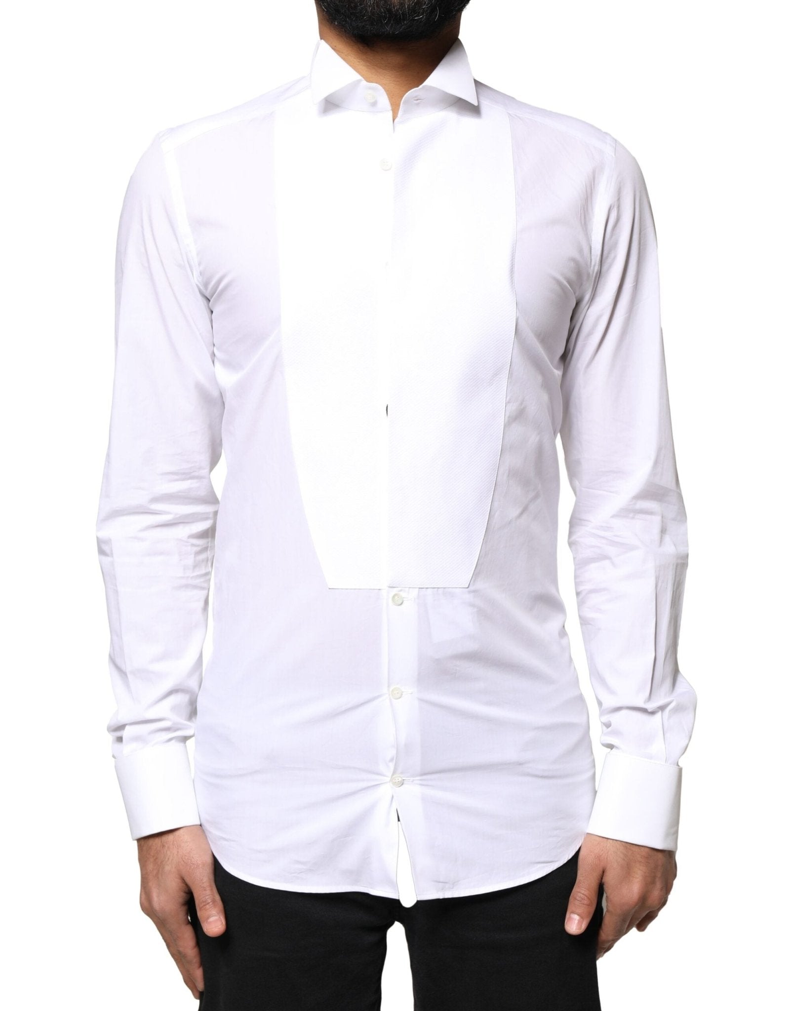 Dolce & Gabbana White GOLD Cotton Poplin Bib Formal Men Dress Shirt - RIMODA