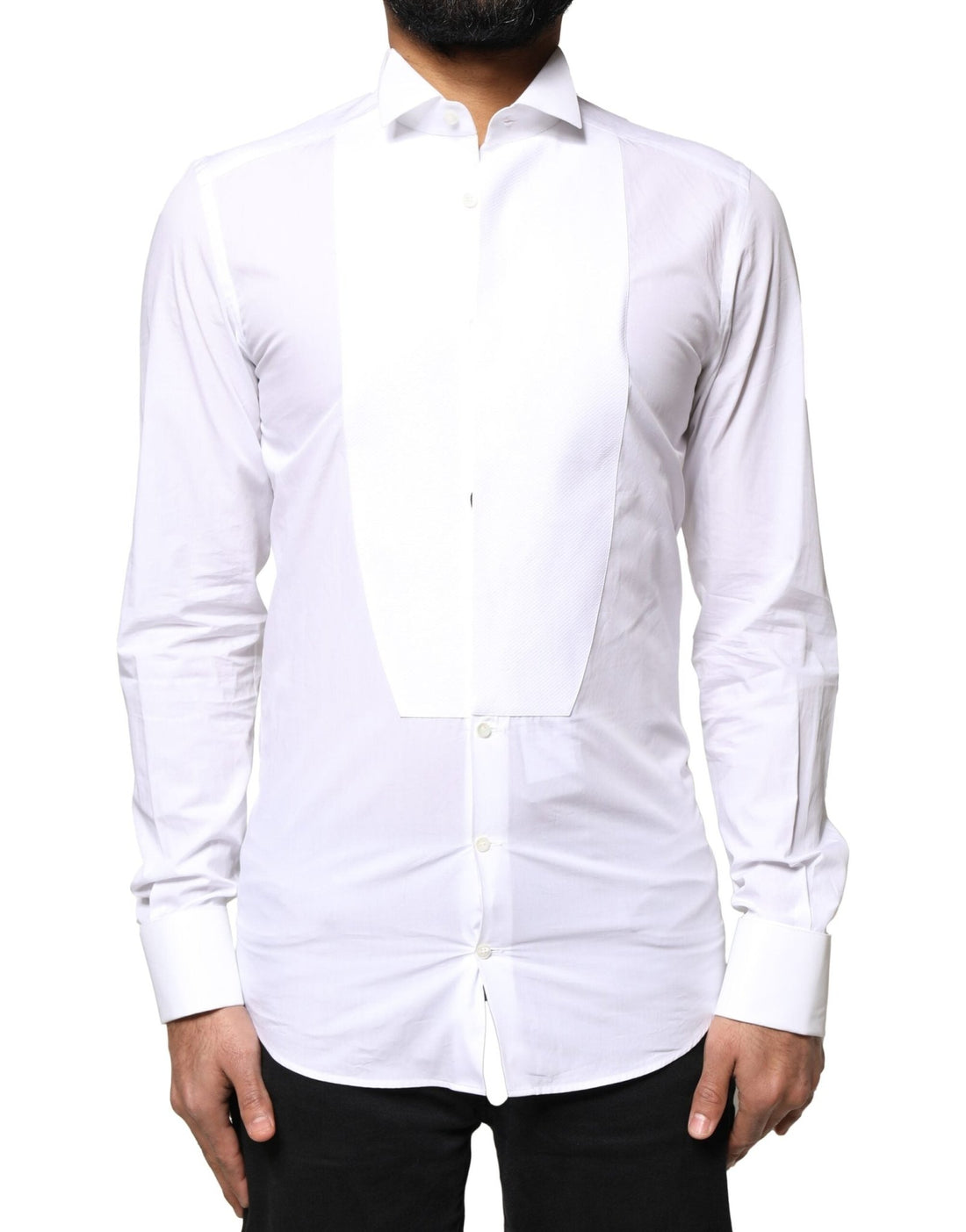 Dolce & Gabbana White GOLD Cotton Poplin Bib Formal Men Dress Shirt - RIMODA
