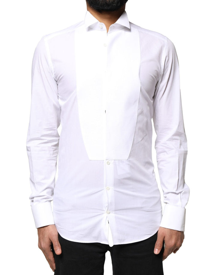 Dolce & Gabbana White GOLD Cotton Poplin Bib Formal Men Dress Shirt - RIMODA