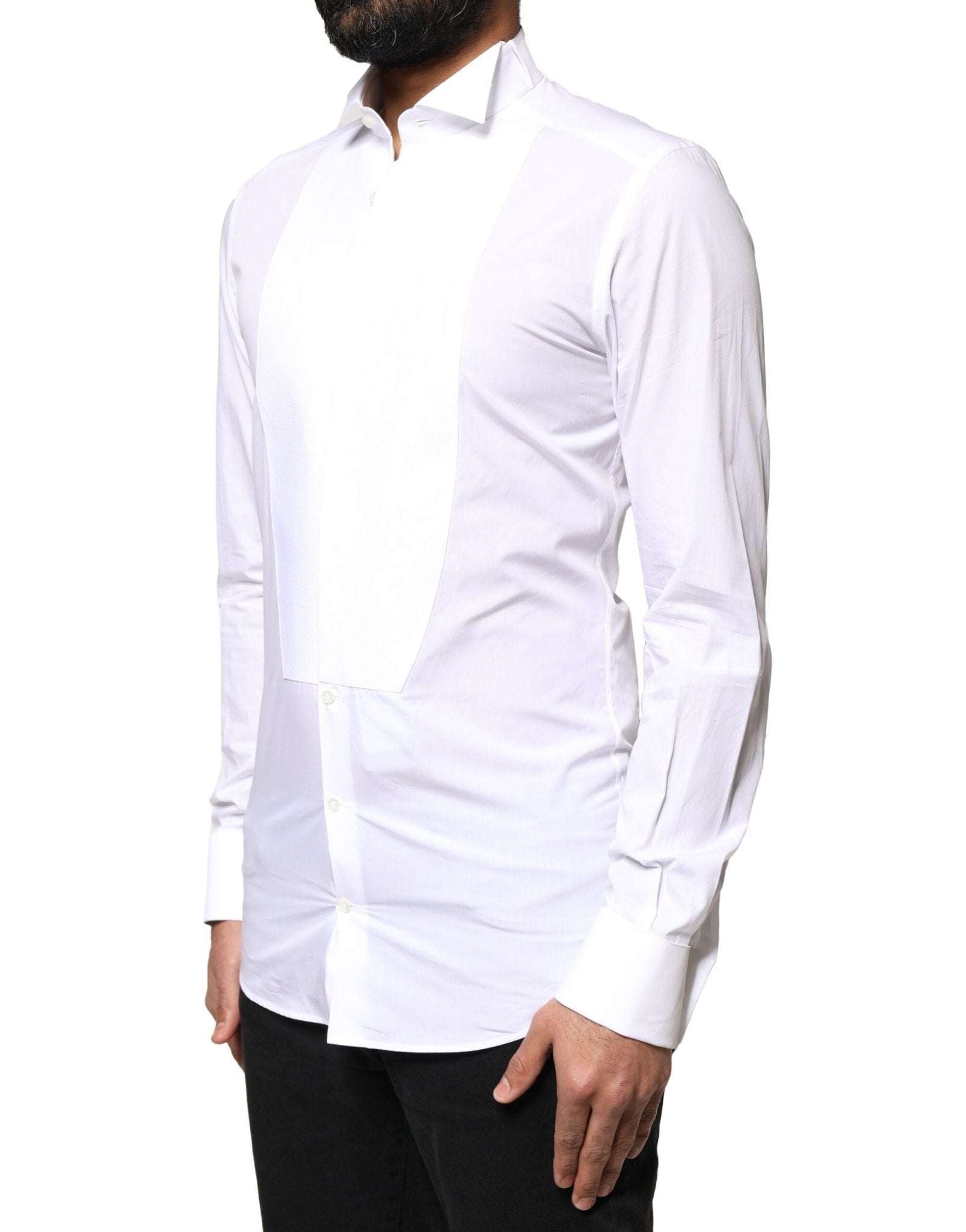 Dolce & Gabbana White GOLD Cotton Poplin Bib Formal Men Dress Shirt - RIMODA