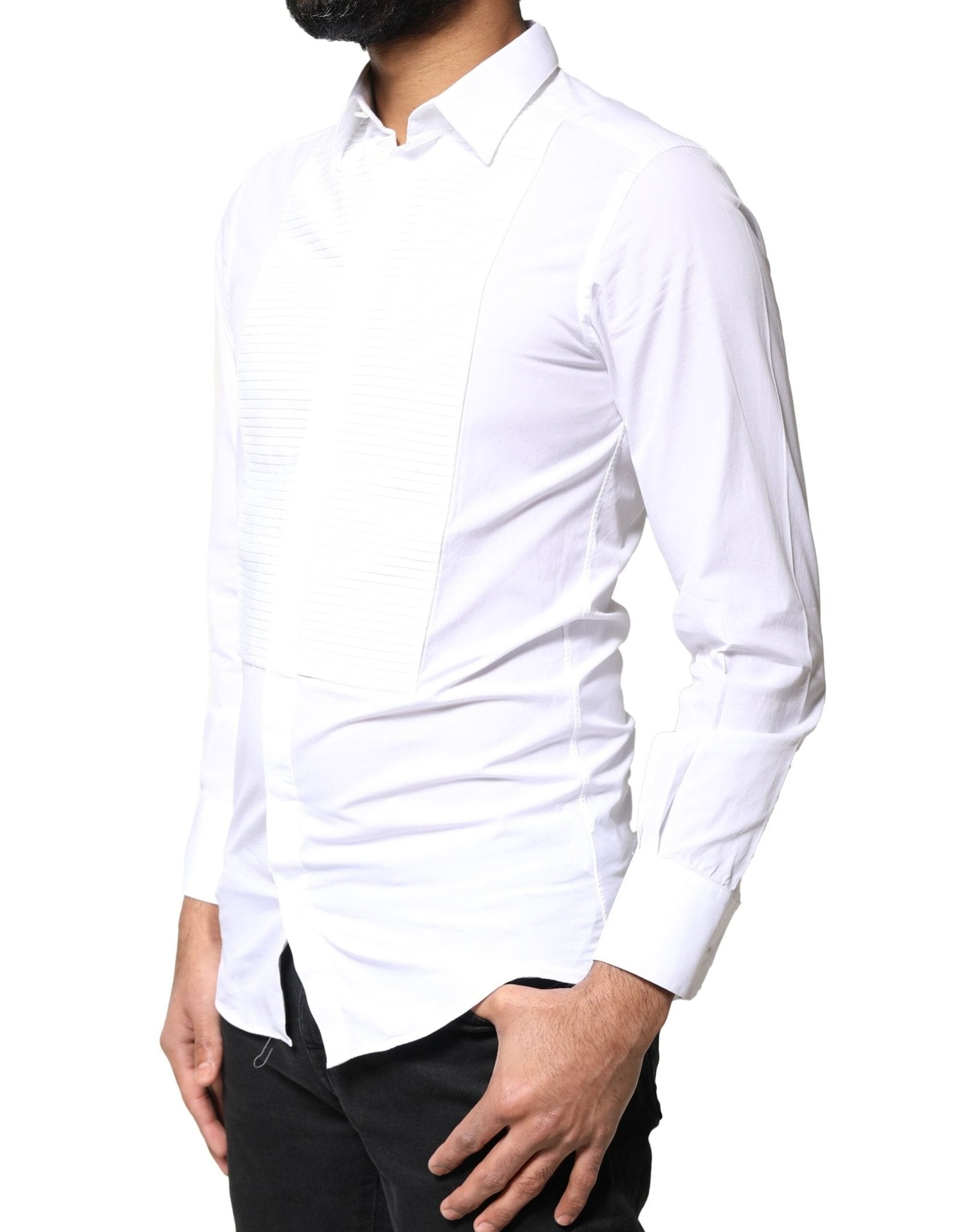 Dolce & Gabbana White GOLD Cotton Poplin Bib Men Dress Shirt - RIMODA