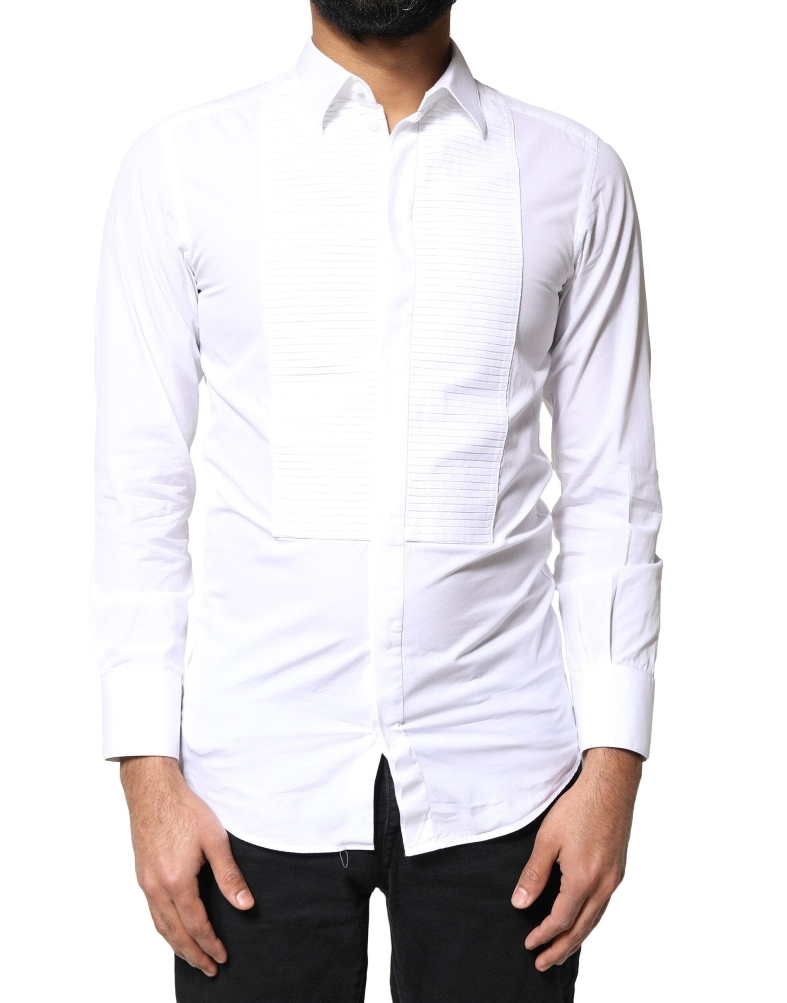 Dolce & Gabbana White GOLD Cotton Poplin Bib Men Dress Shirt - RIMODA