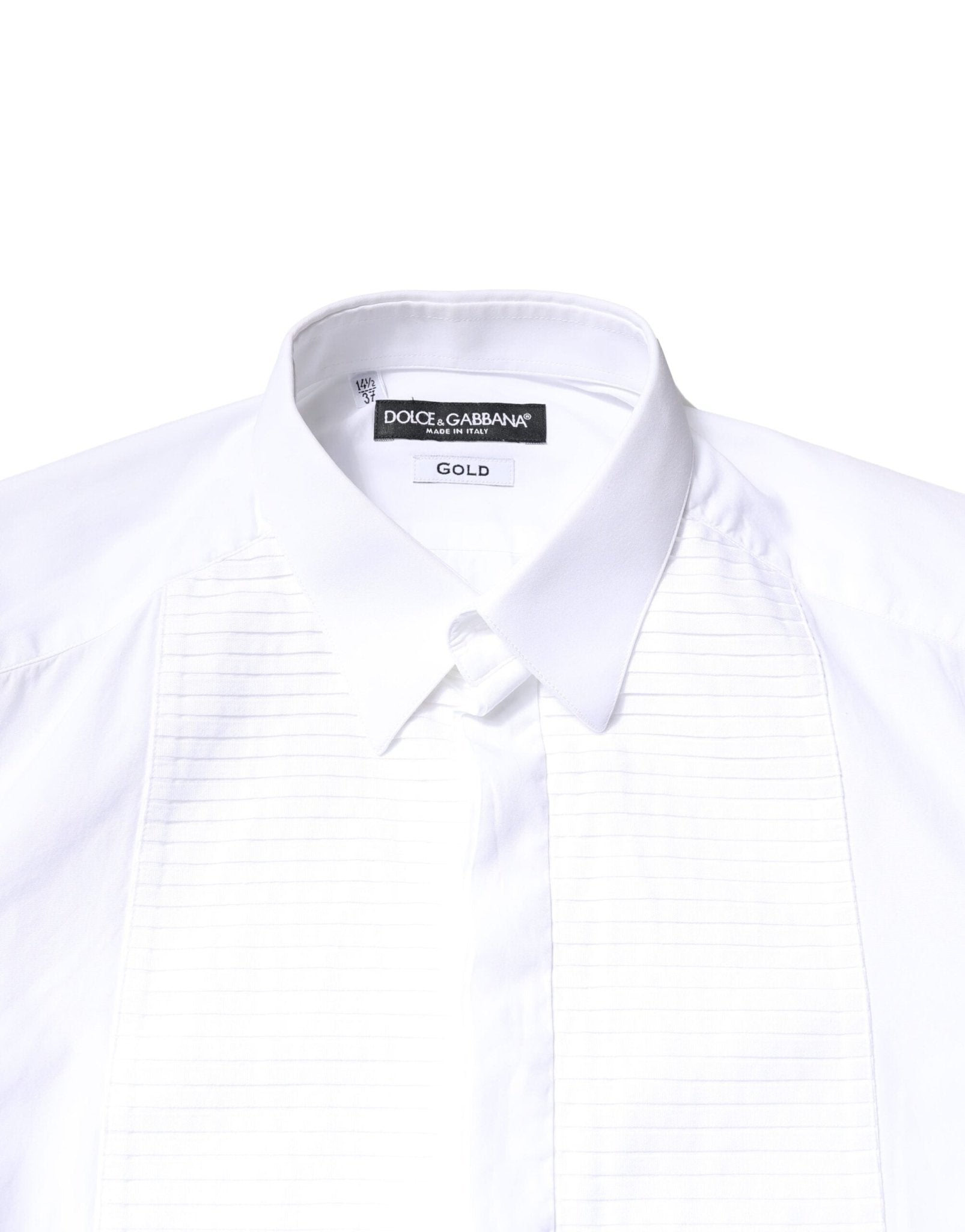 Dolce & Gabbana White GOLD Cotton Poplin Bib Men Dress Shirt - RIMODA