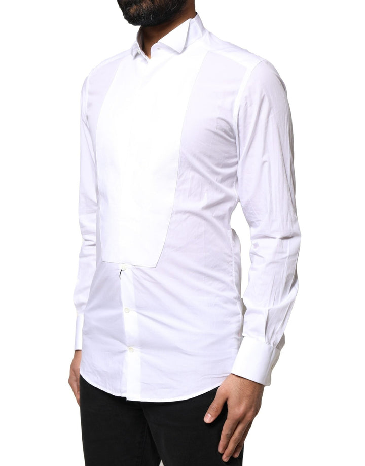 Dolce & Gabbana White GOLD CottonPoplin Bib Formal Dress Shirt - RIMODA